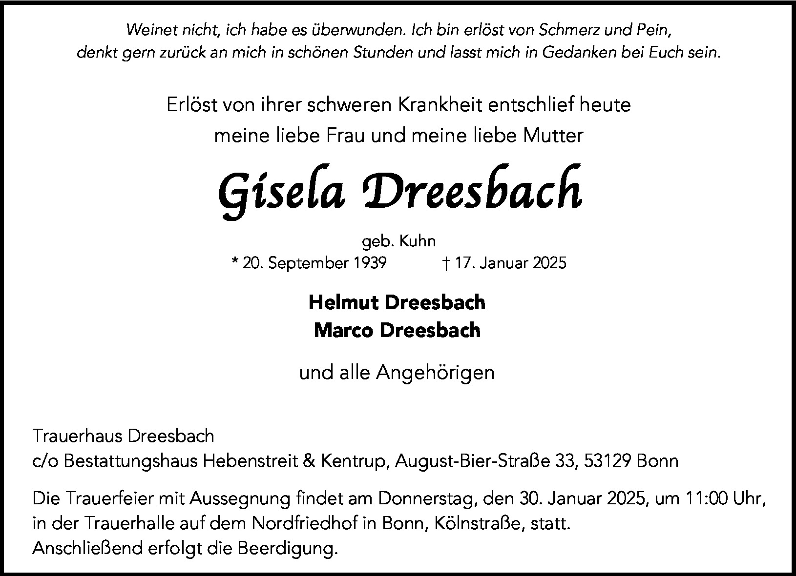 Traueranzeige von Gisela Dreesbach