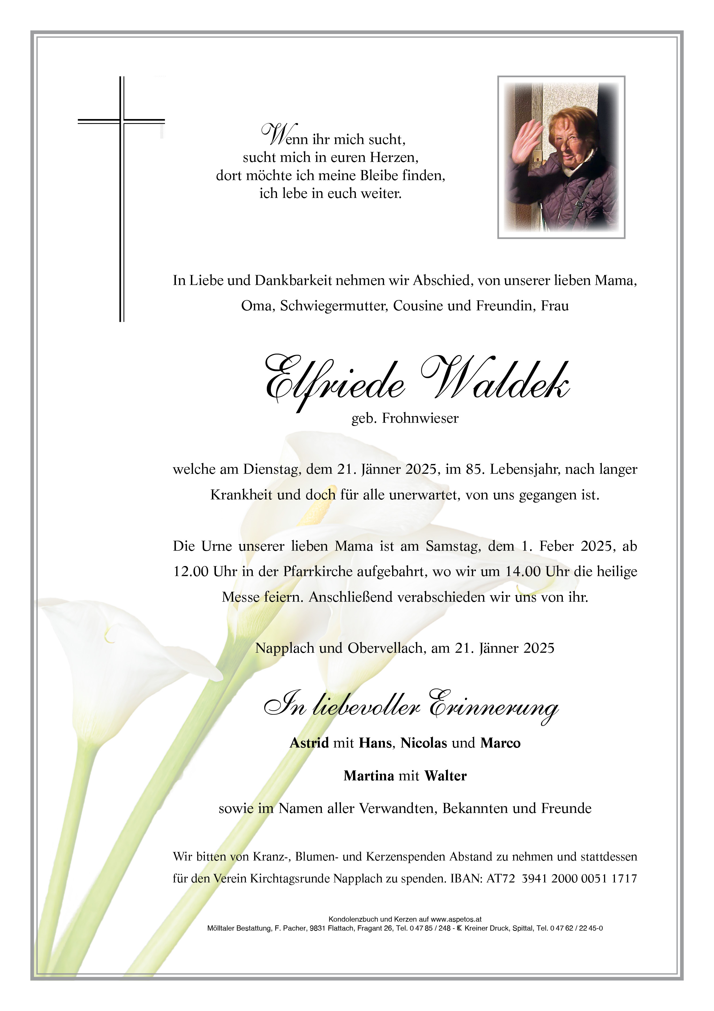 Traueranzeige von Elfriede Waldek