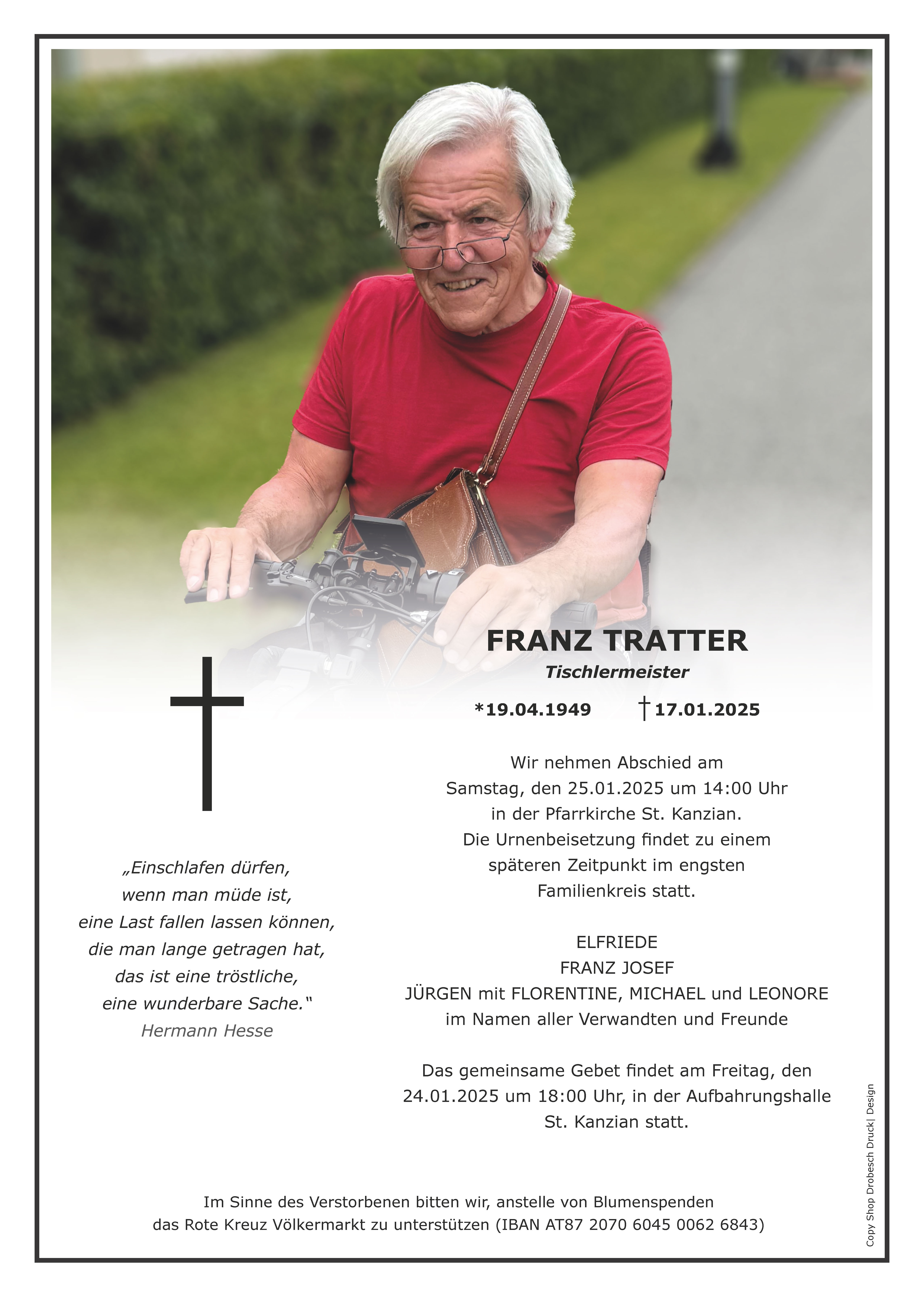 Traueranzeige von Franz Tratter