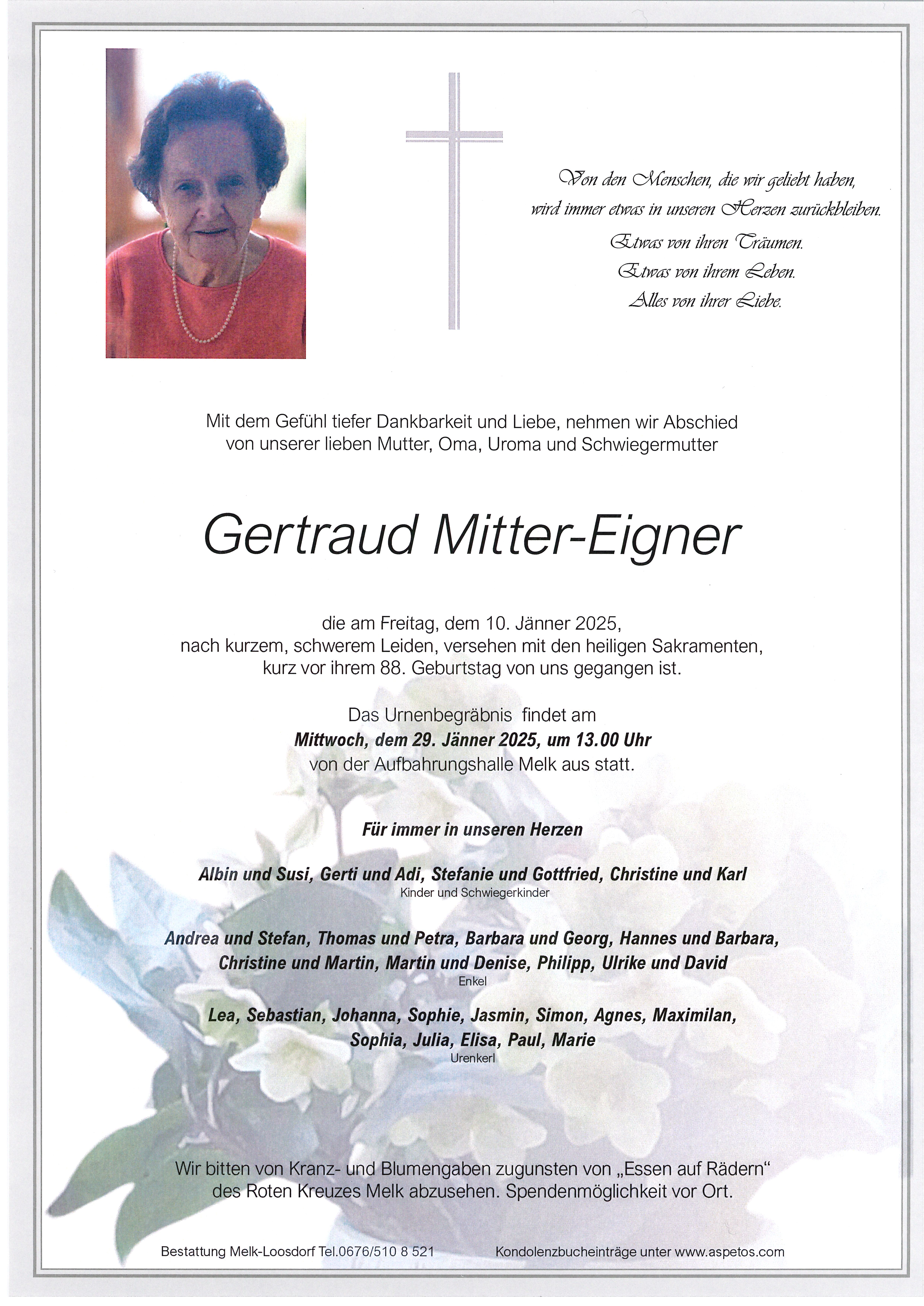Traueranzeige von Gertraud Mitter-Eigner