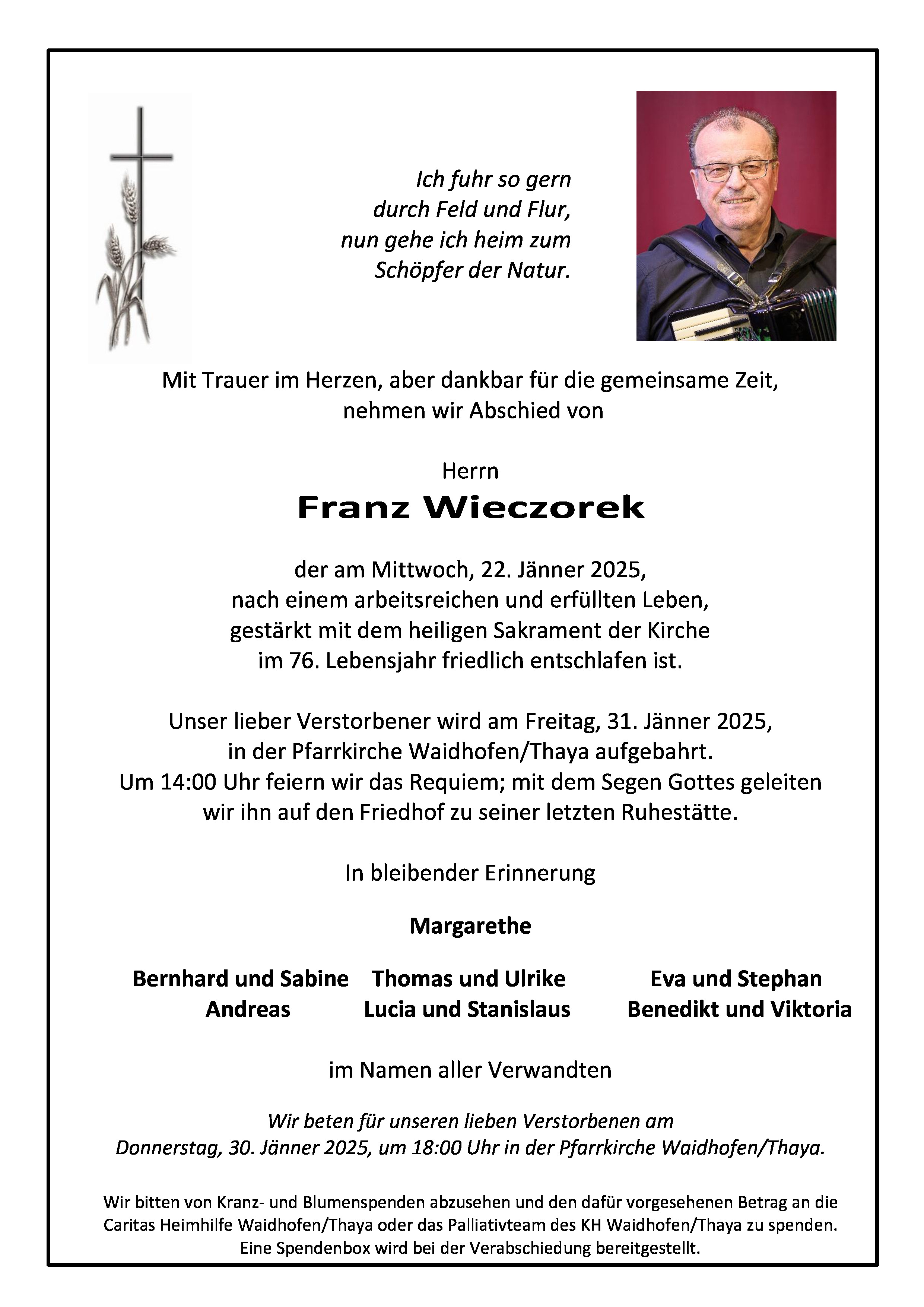 Traueranzeige von Franz Wieczorek