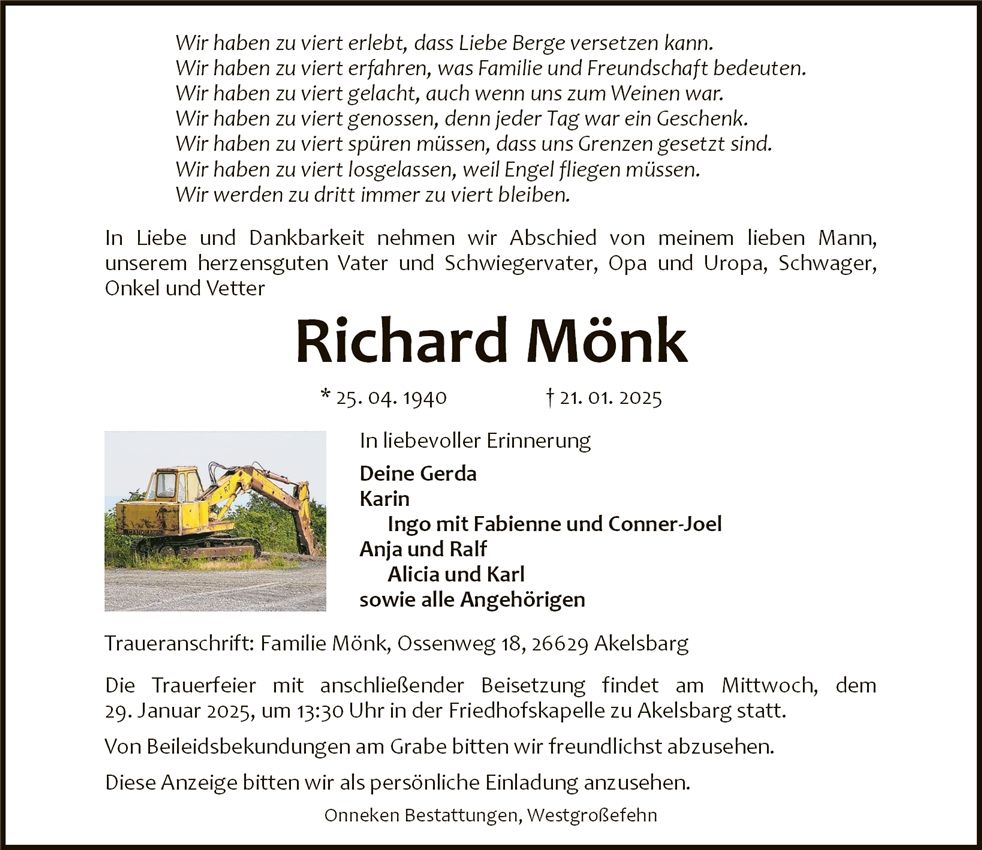 Traueranzeige von Richard Mönk