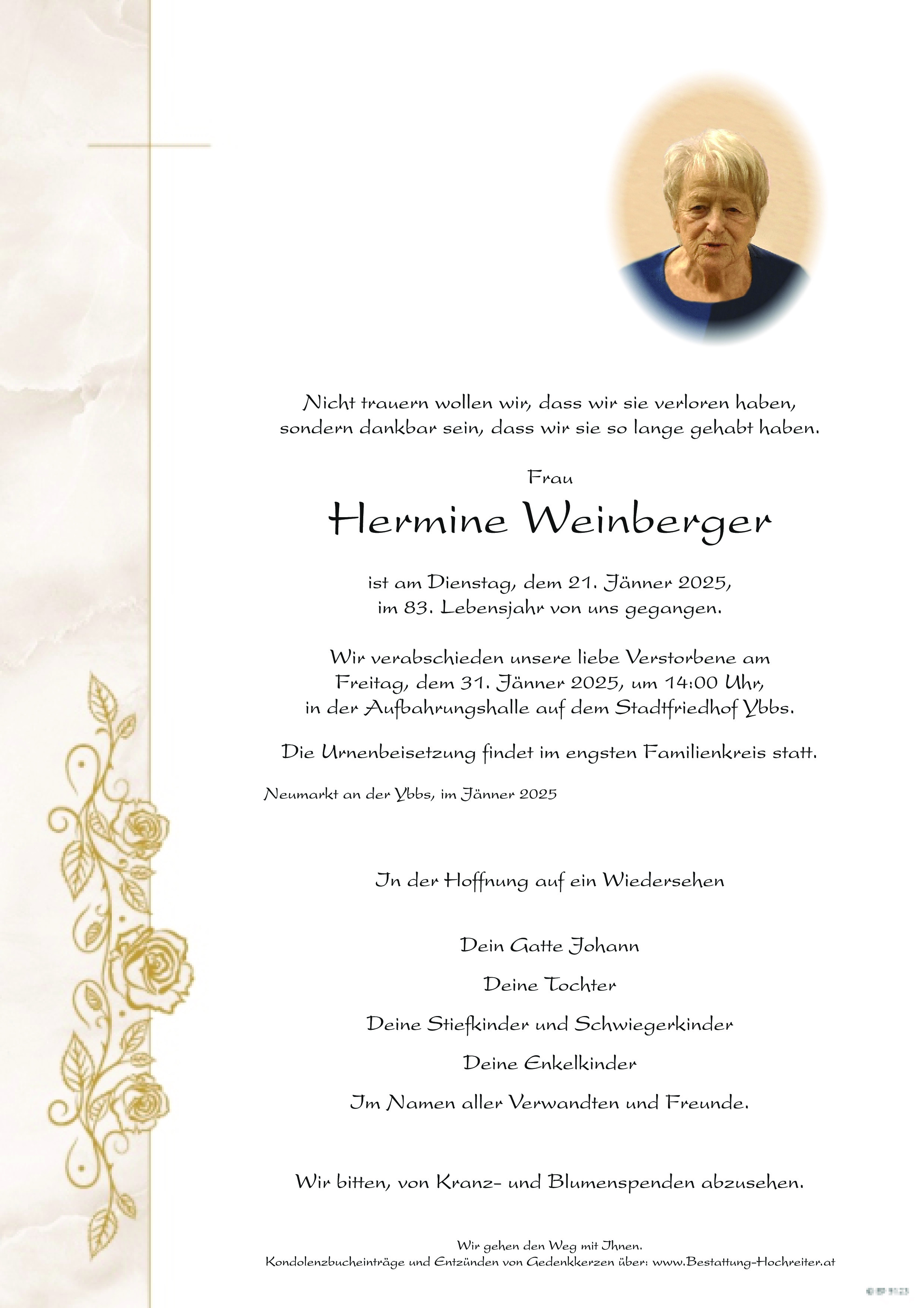Traueranzeige von Hermine Weinberger