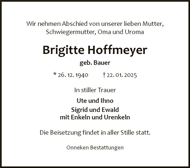 Traueranzeige von Brigitte Hoffmeyer