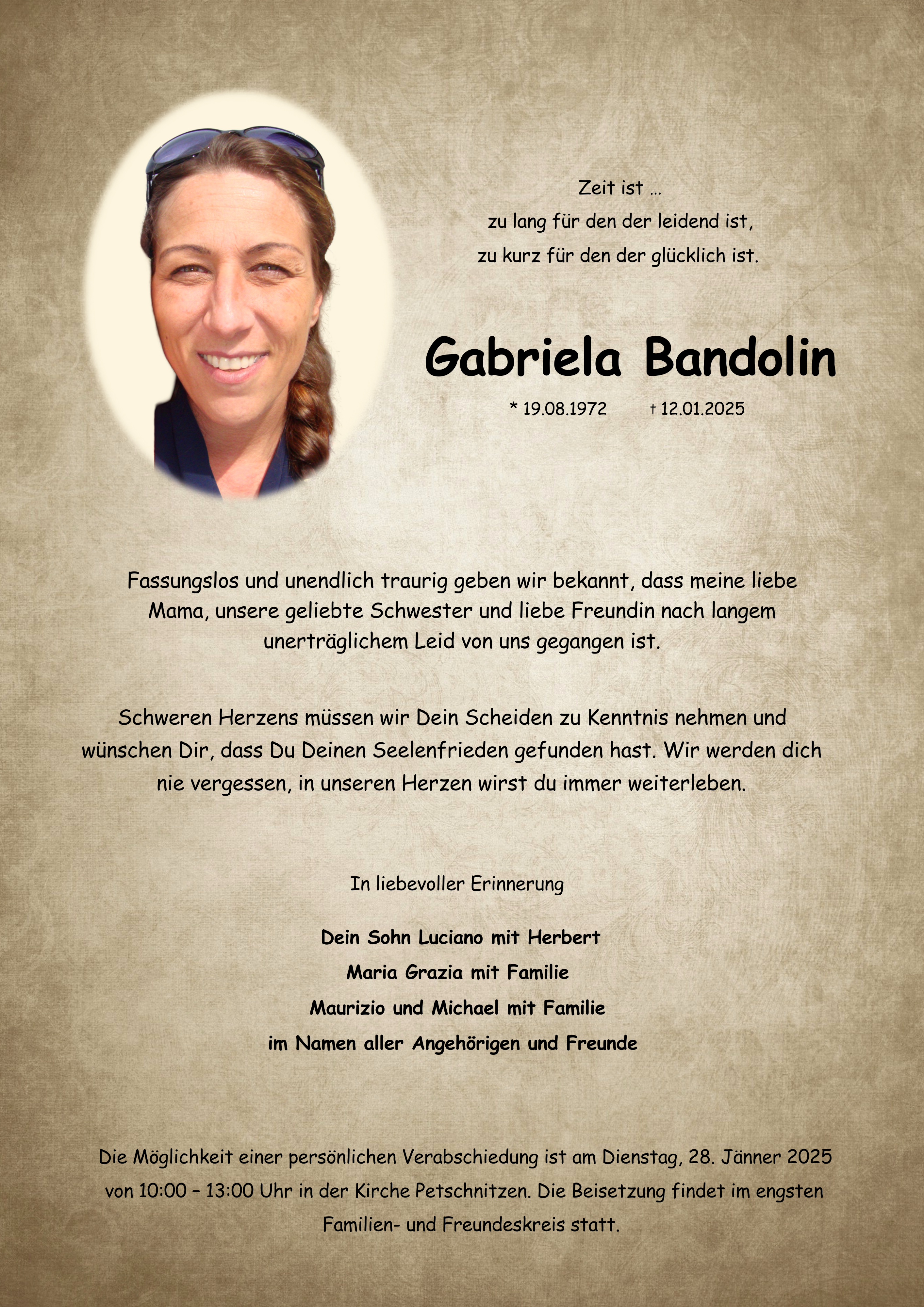 Traueranzeige von Gabriela Bandolin