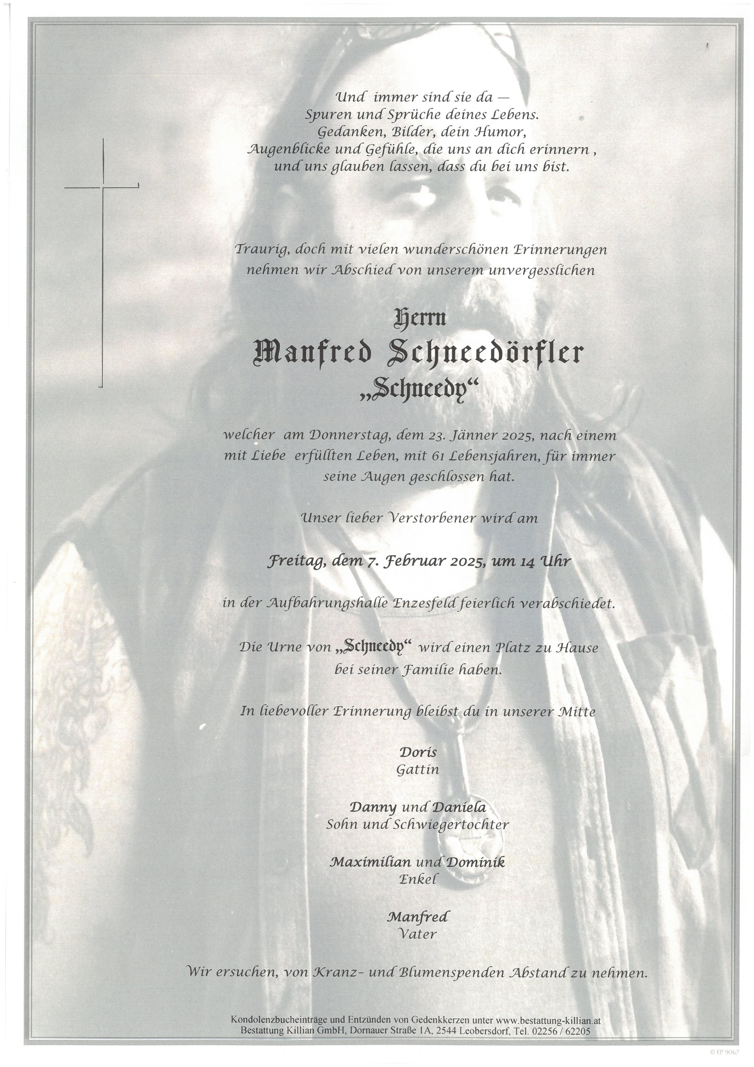 Traueranzeige von Manfred Schneedörfler