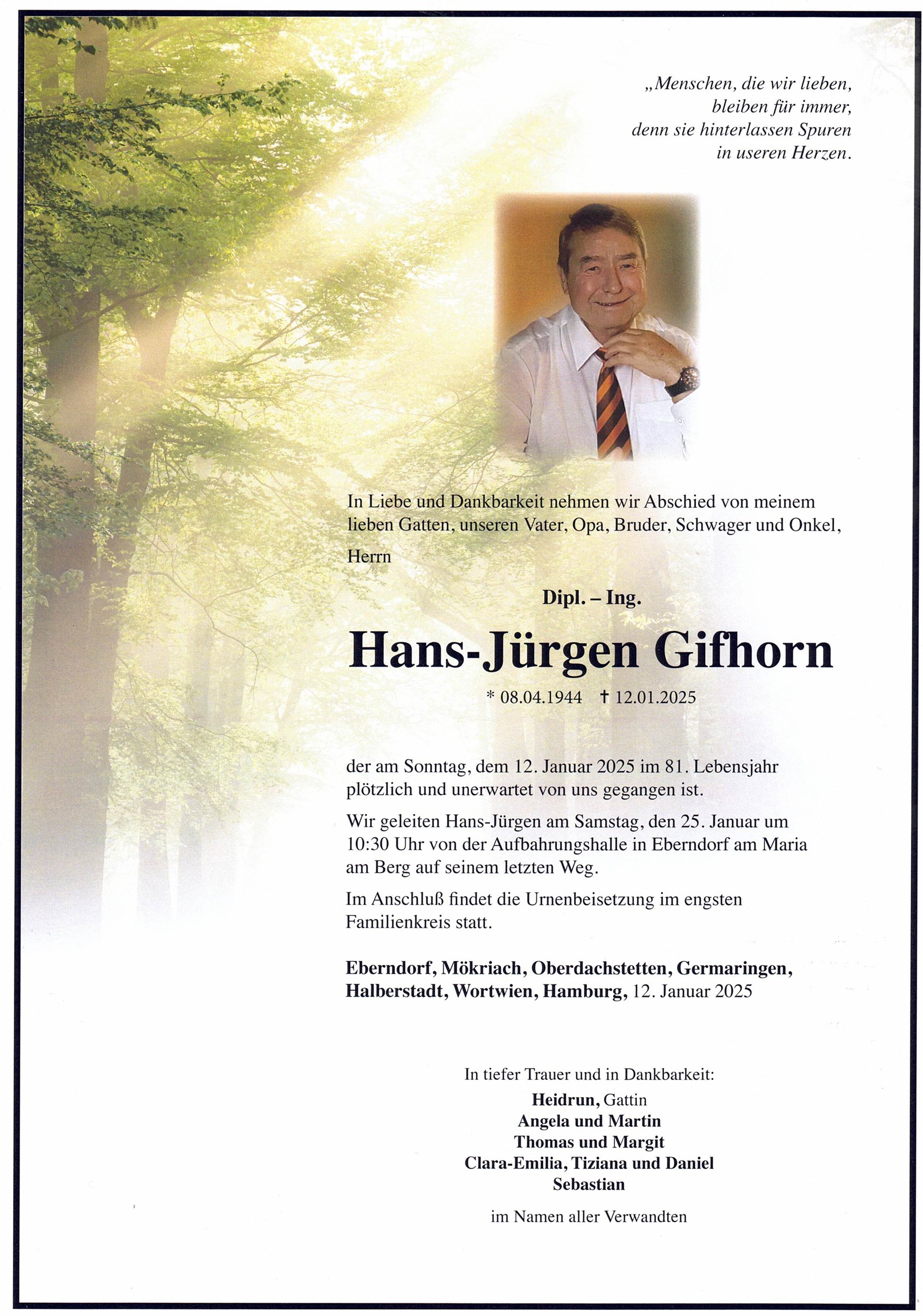 Traueranzeige von Dipl. Ing. Hans-Jürgen Gifhorn
