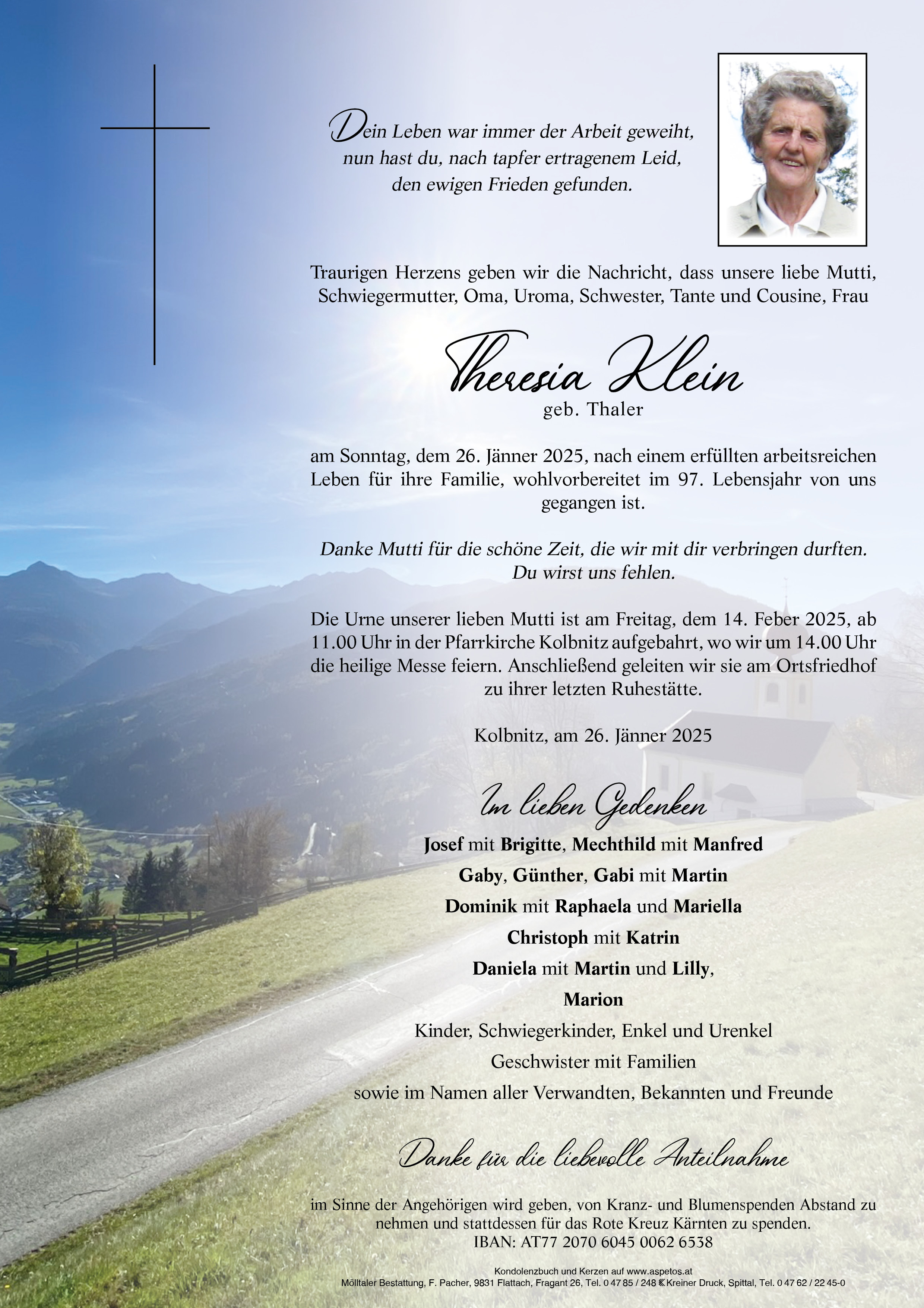 Traueranzeige von Theresia Klein