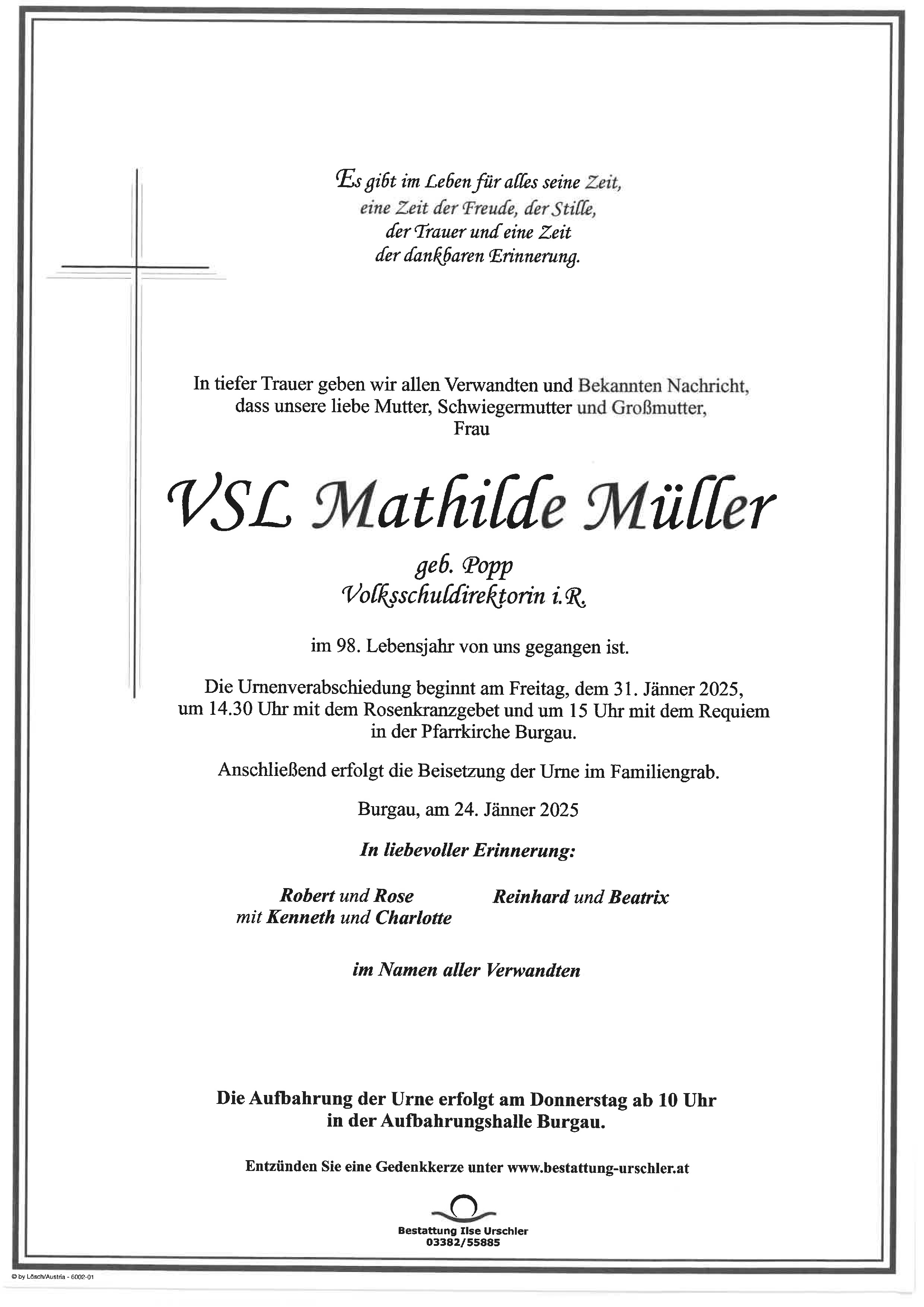 Traueranzeige von VSL Mathilde Müller