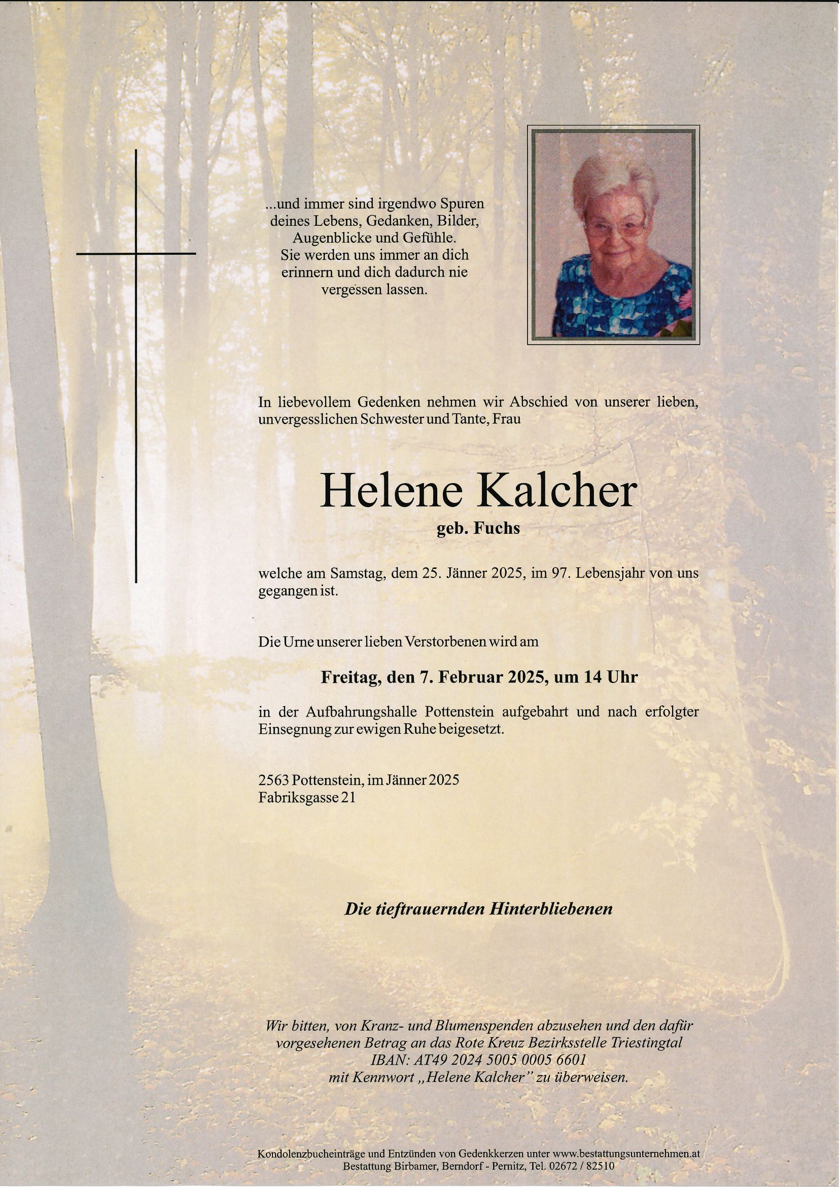 Traueranzeige von Helene Kalcher