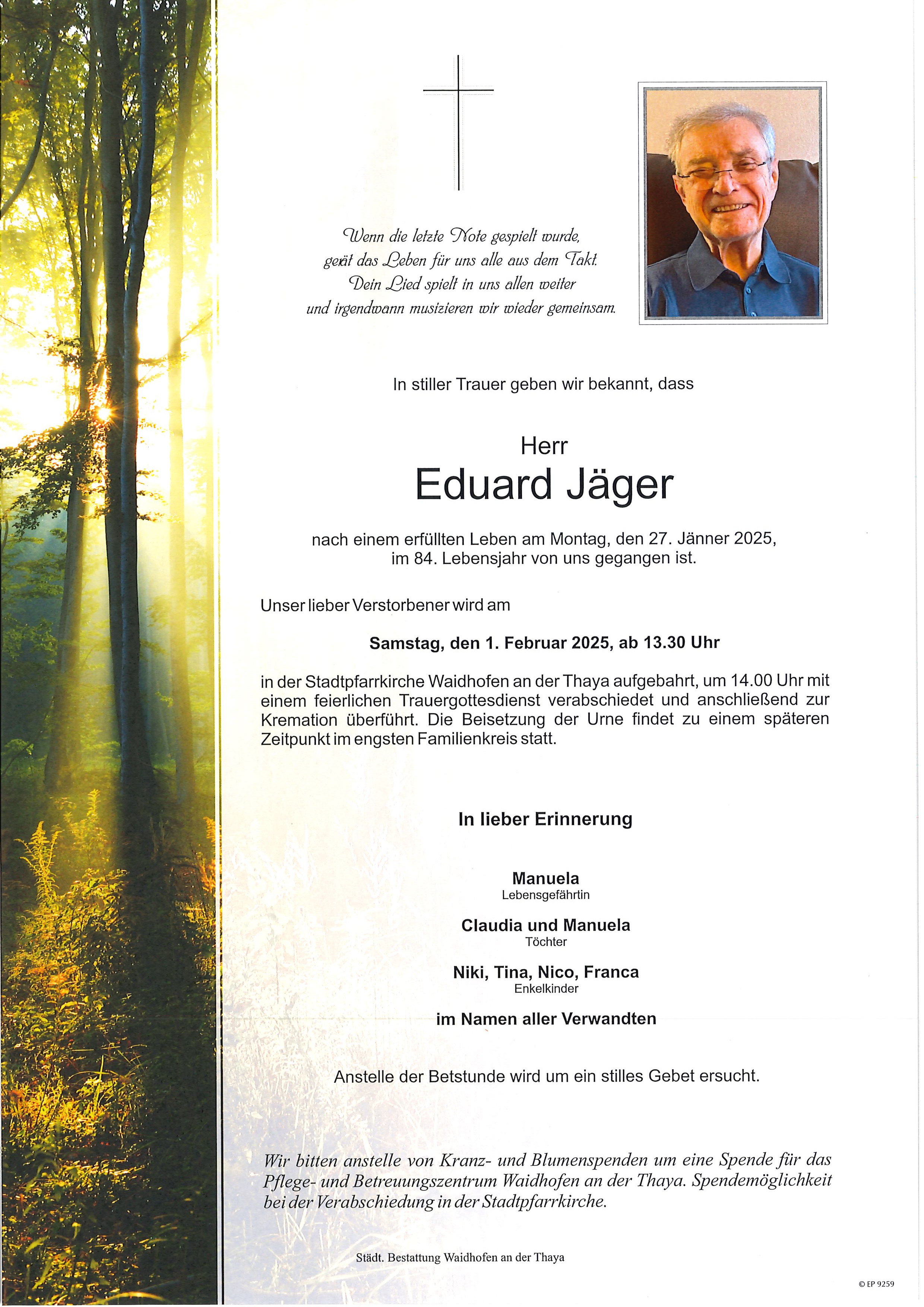 Traueranzeige von Eduard Jäger