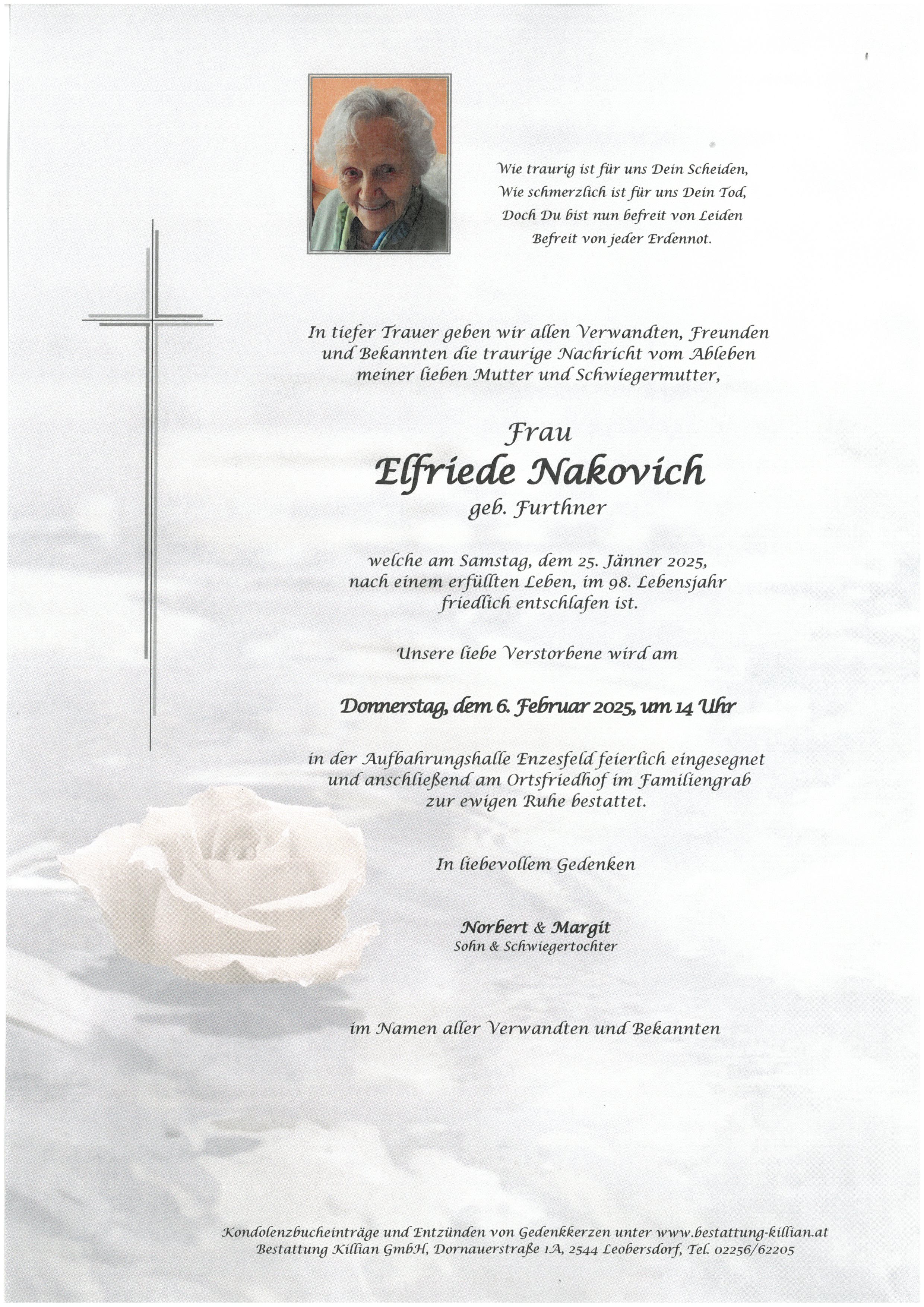Traueranzeige von Elfriede Nakovich