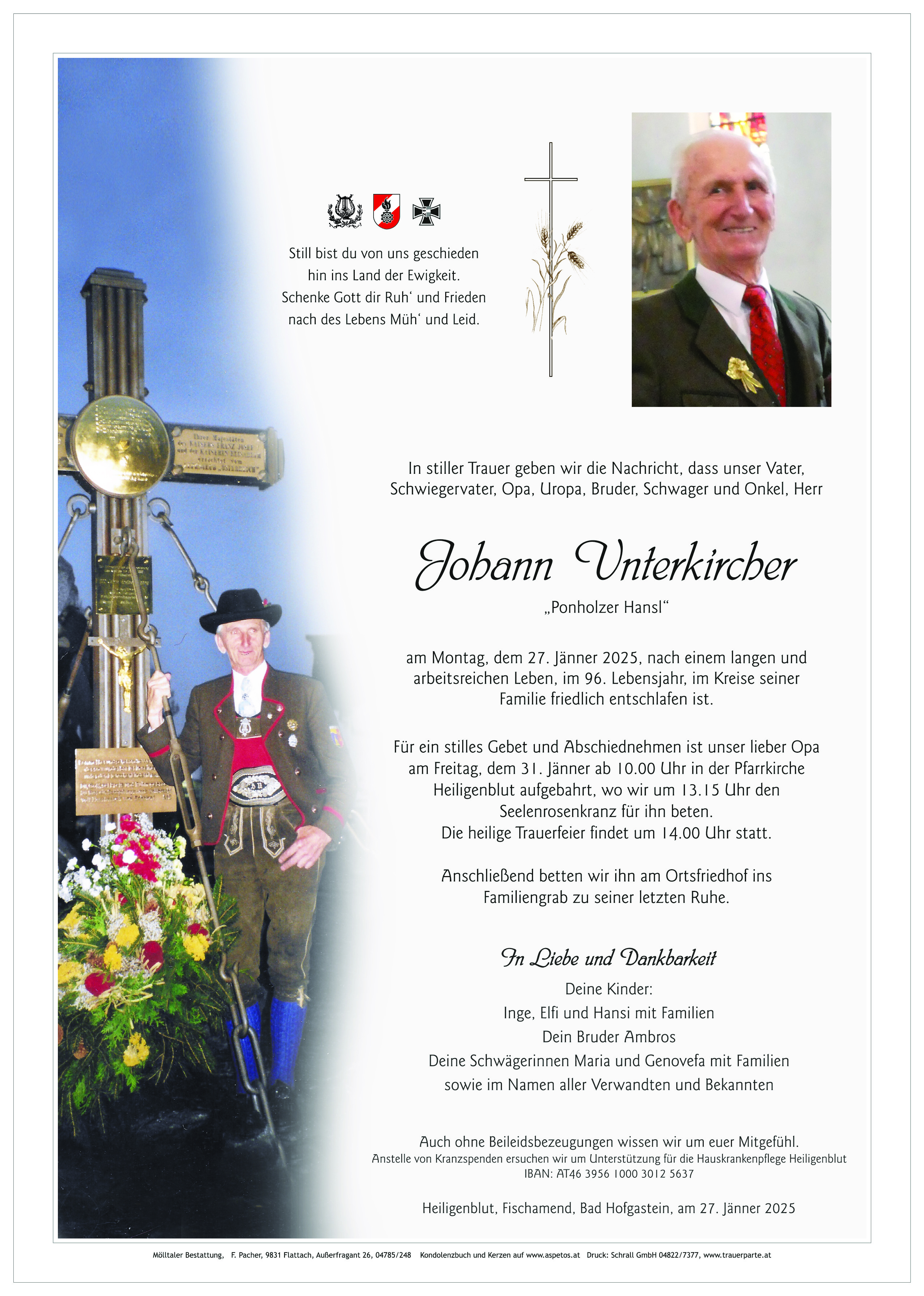 Traueranzeige von Johann Unterkircher