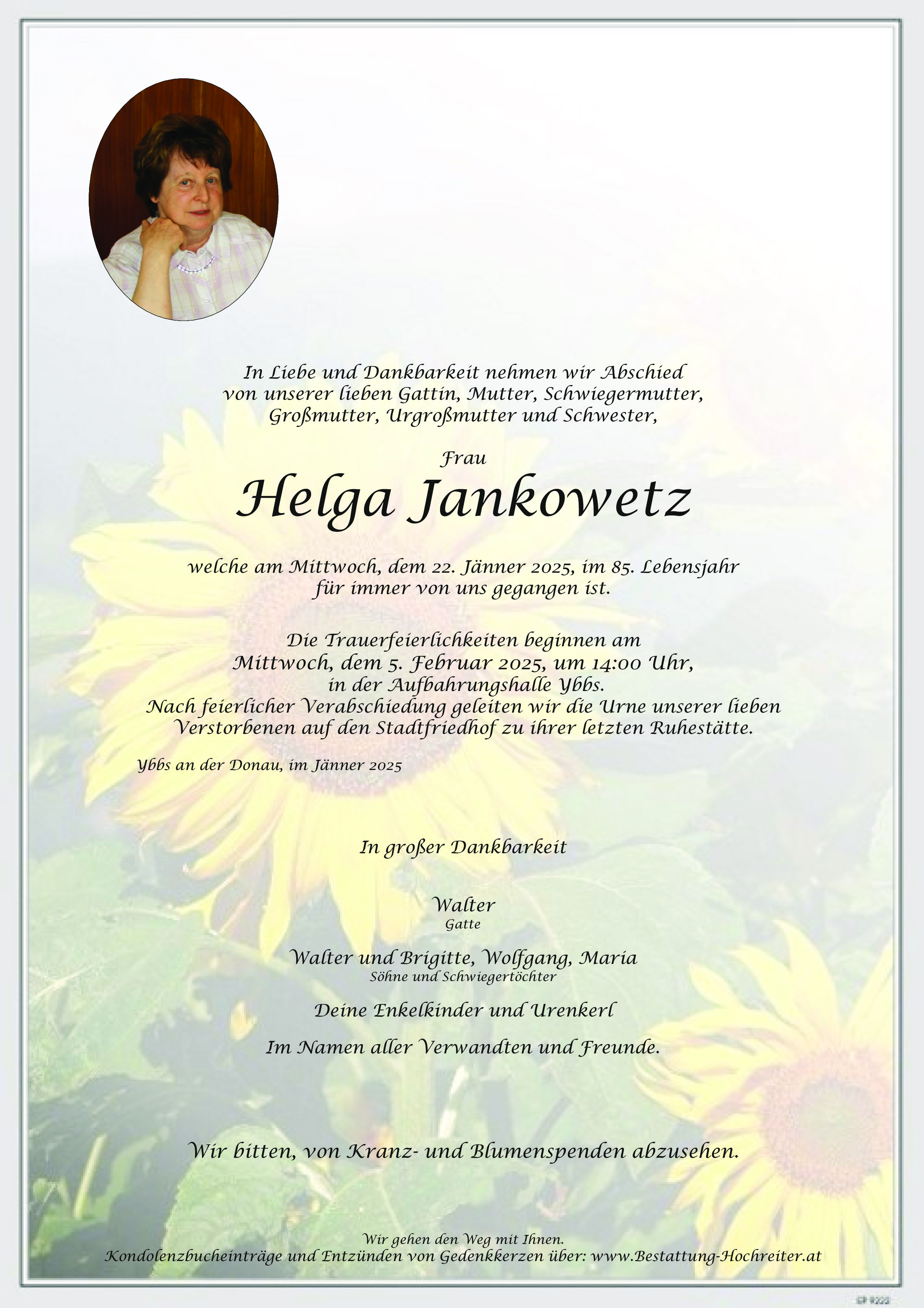 Traueranzeige von Helga Jankowetz