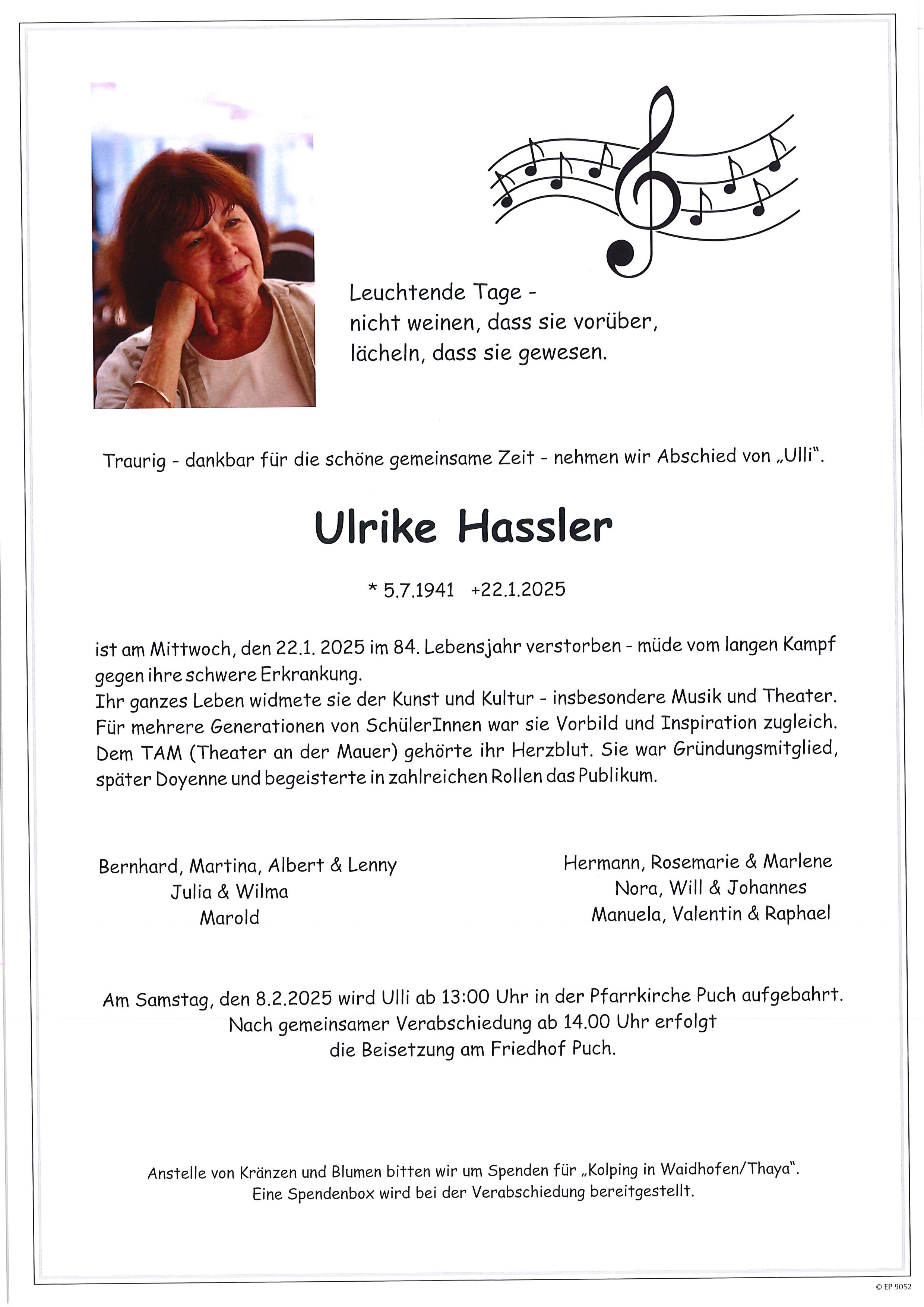 Traueranzeige von Ulrike Hassler