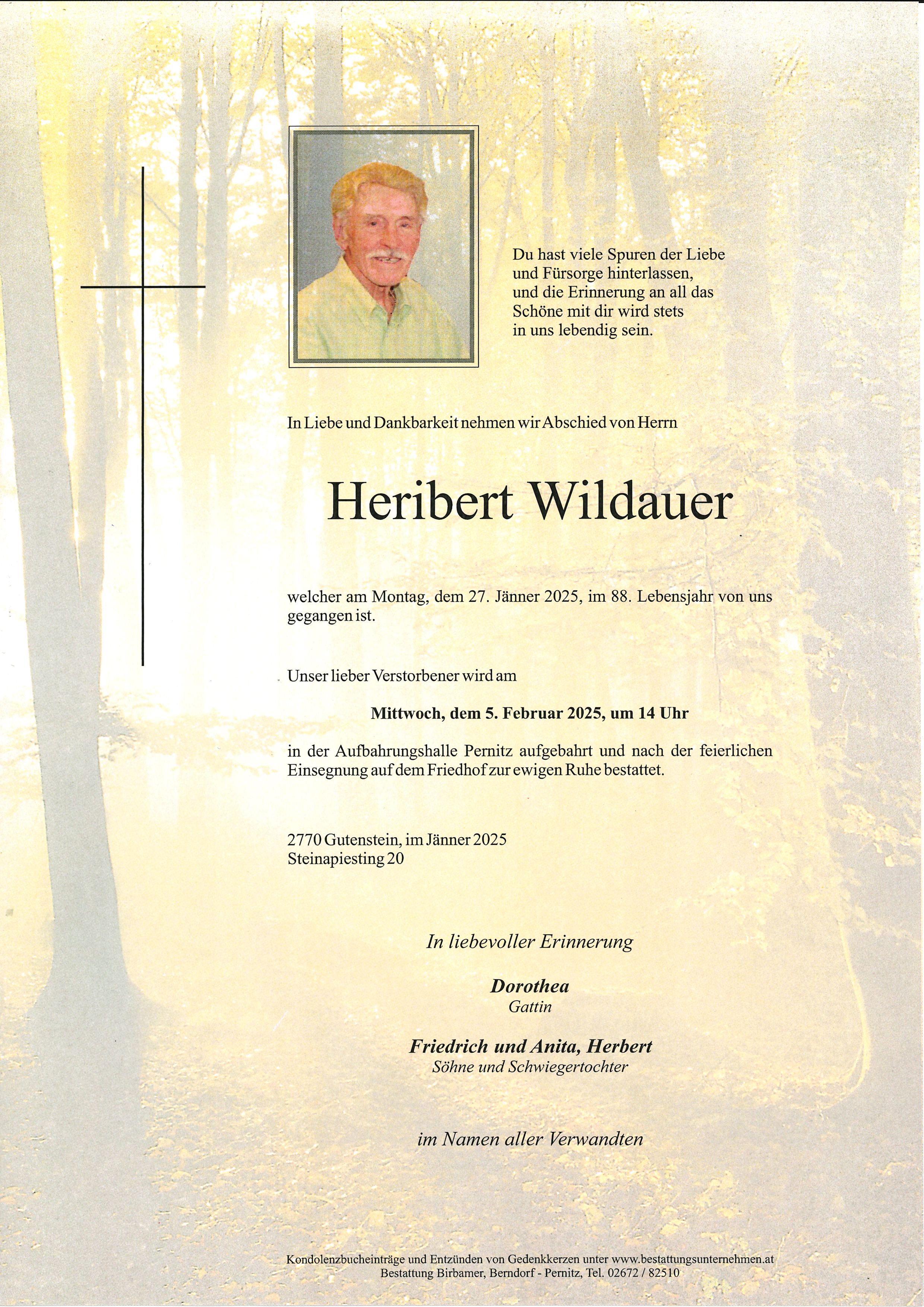 Traueranzeige von Heribert Wildauer