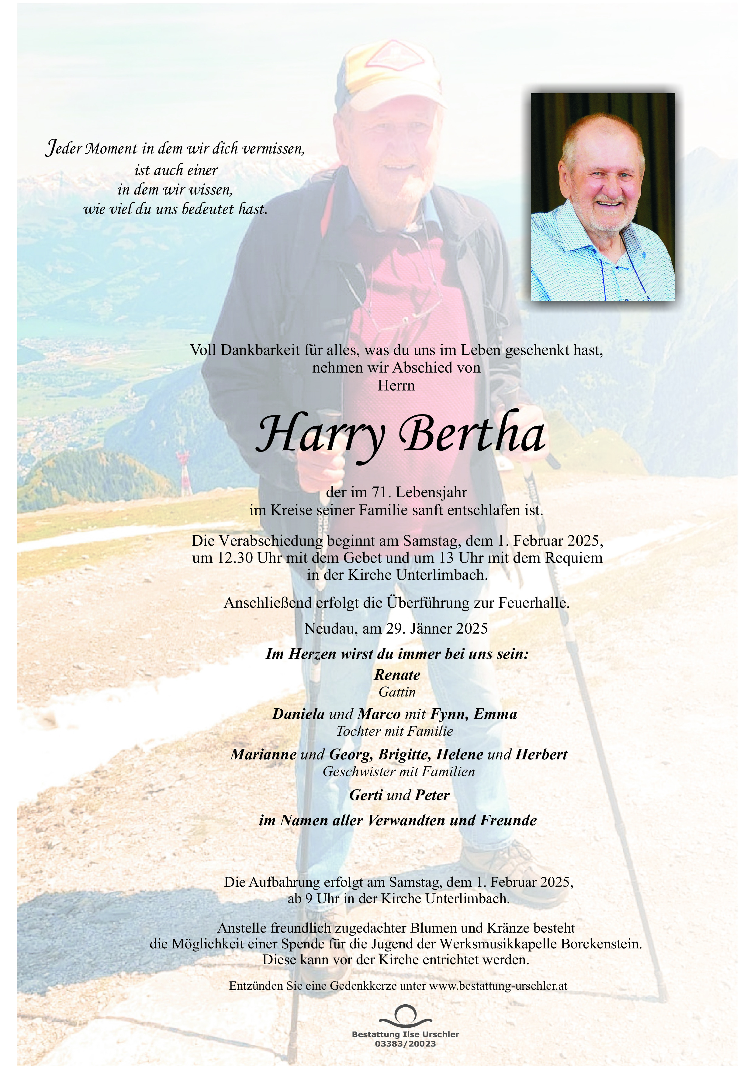 Traueranzeige von Herbert Bertha