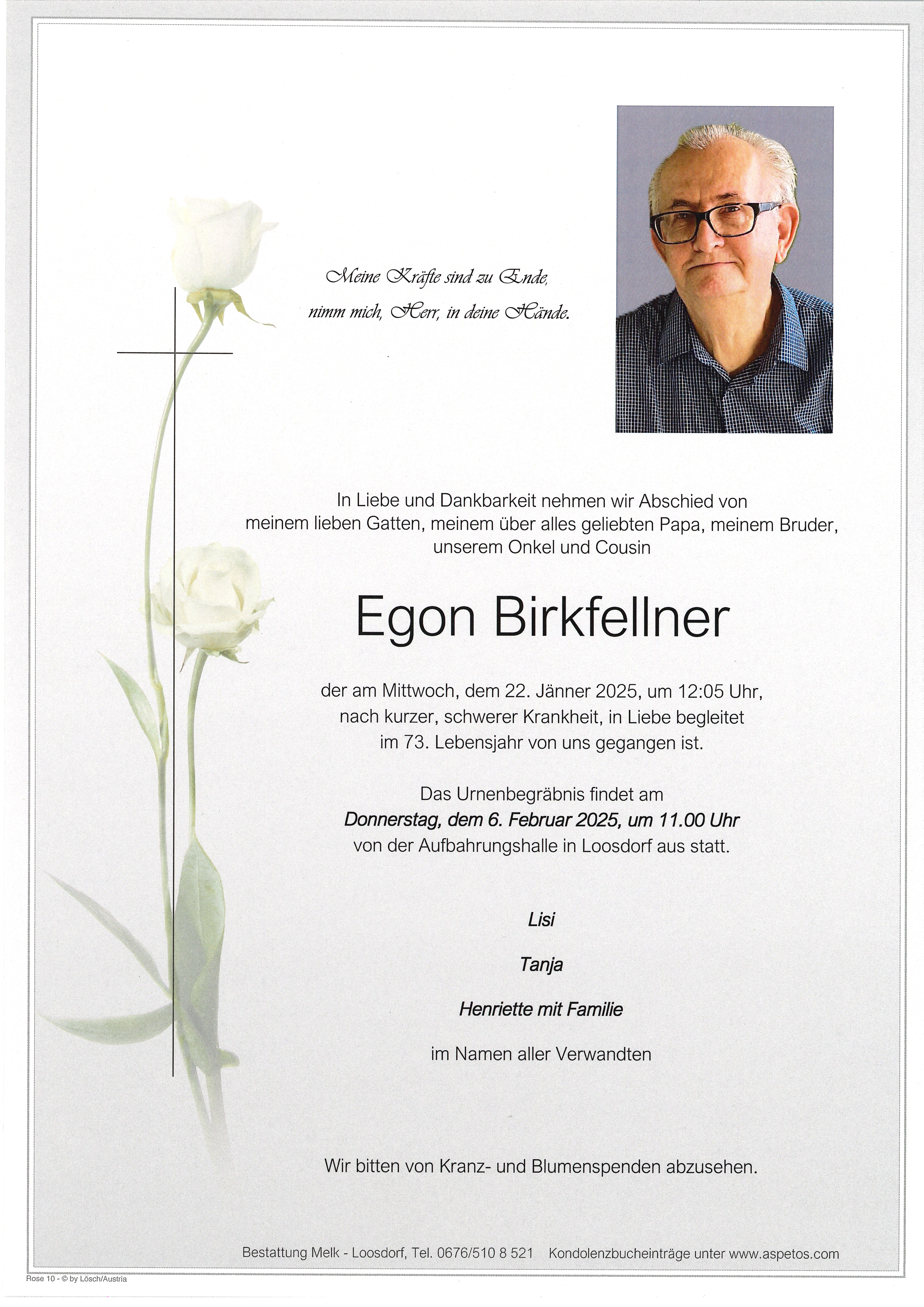 Traueranzeige von Egon Birkfellner
