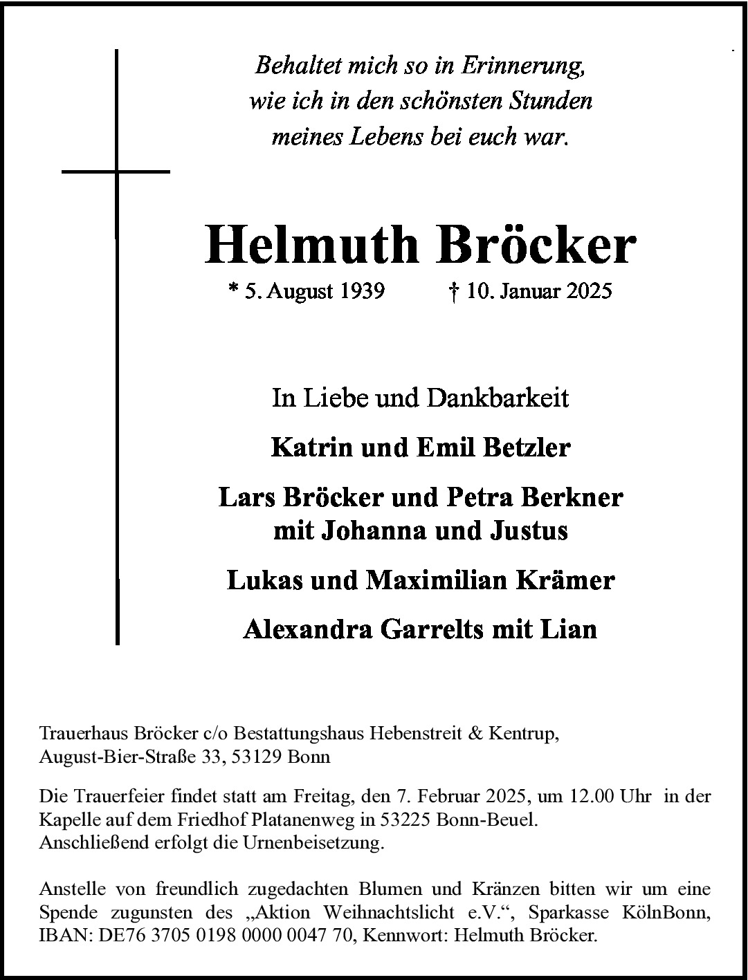 Traueranzeige von Helmuth Bröcker
