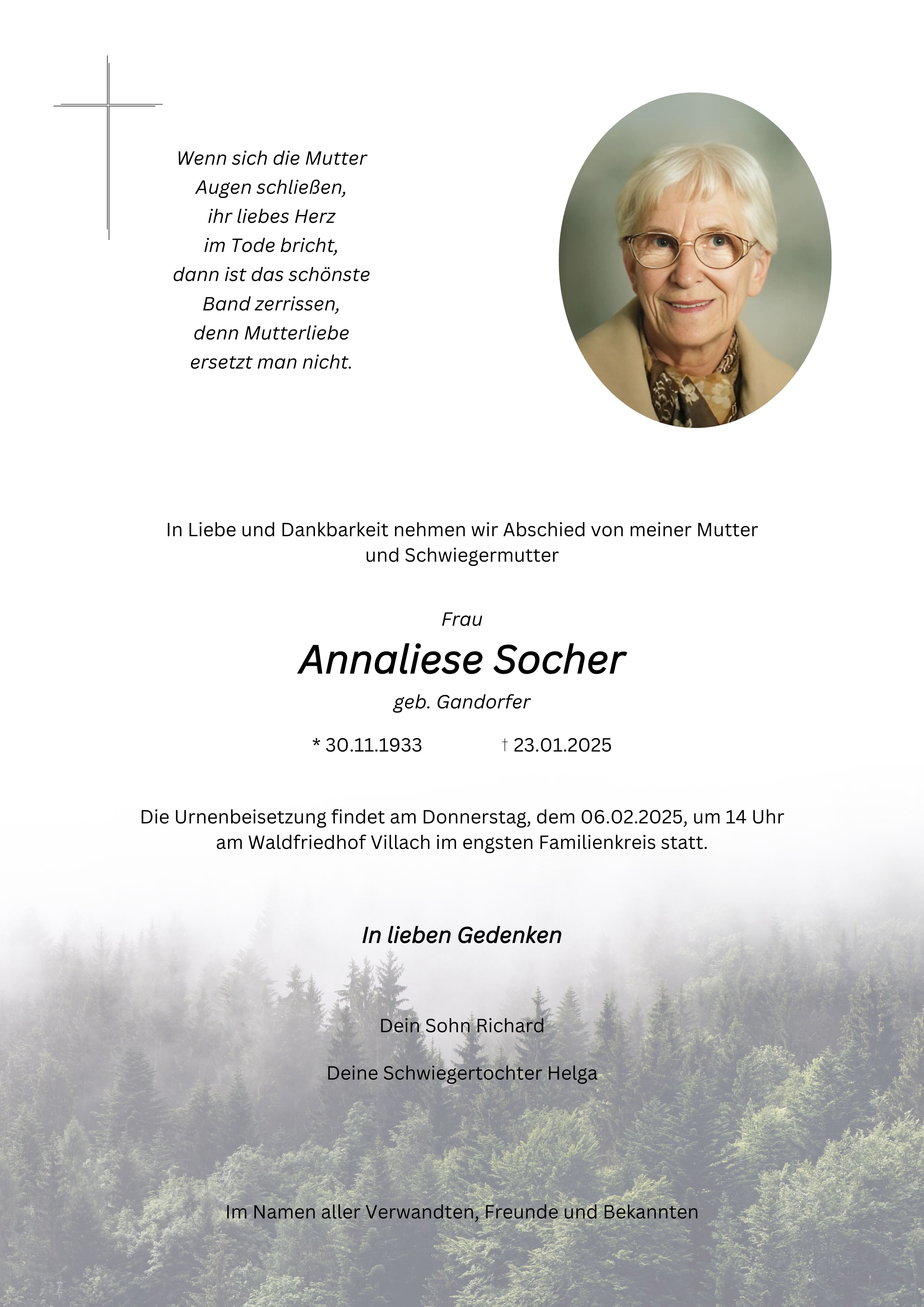 Traueranzeige von Annaliese Socher