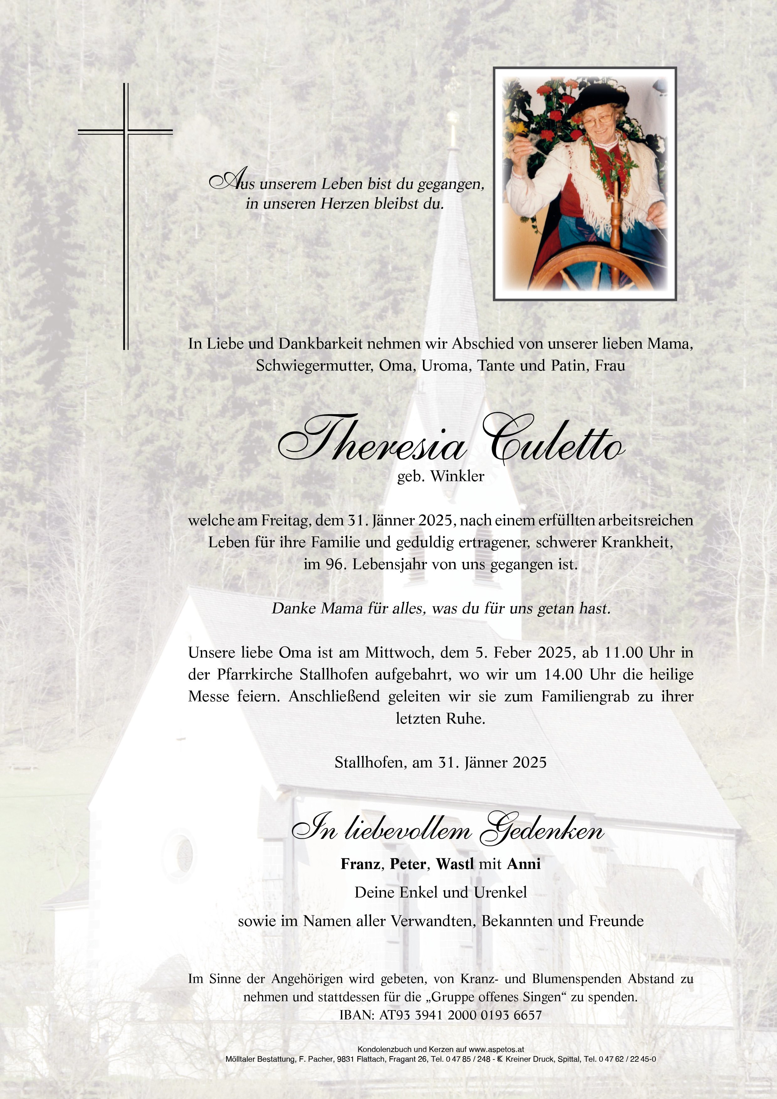 Traueranzeige von Theresia Culetto