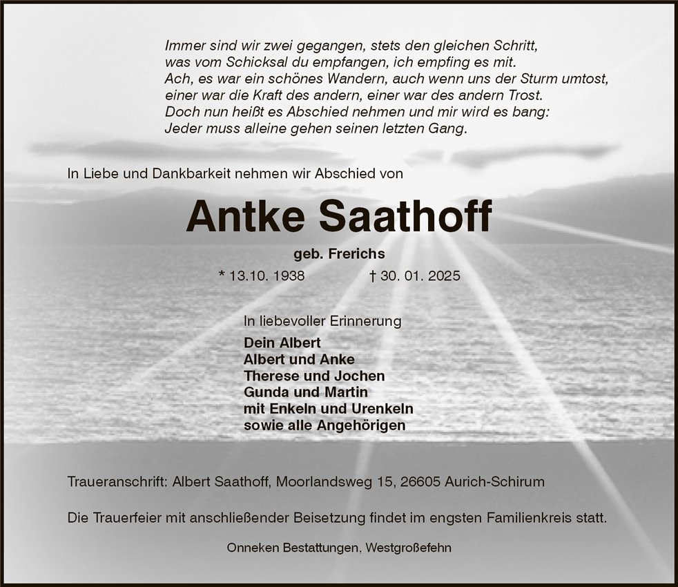 Traueranzeige von Antke Saathoff