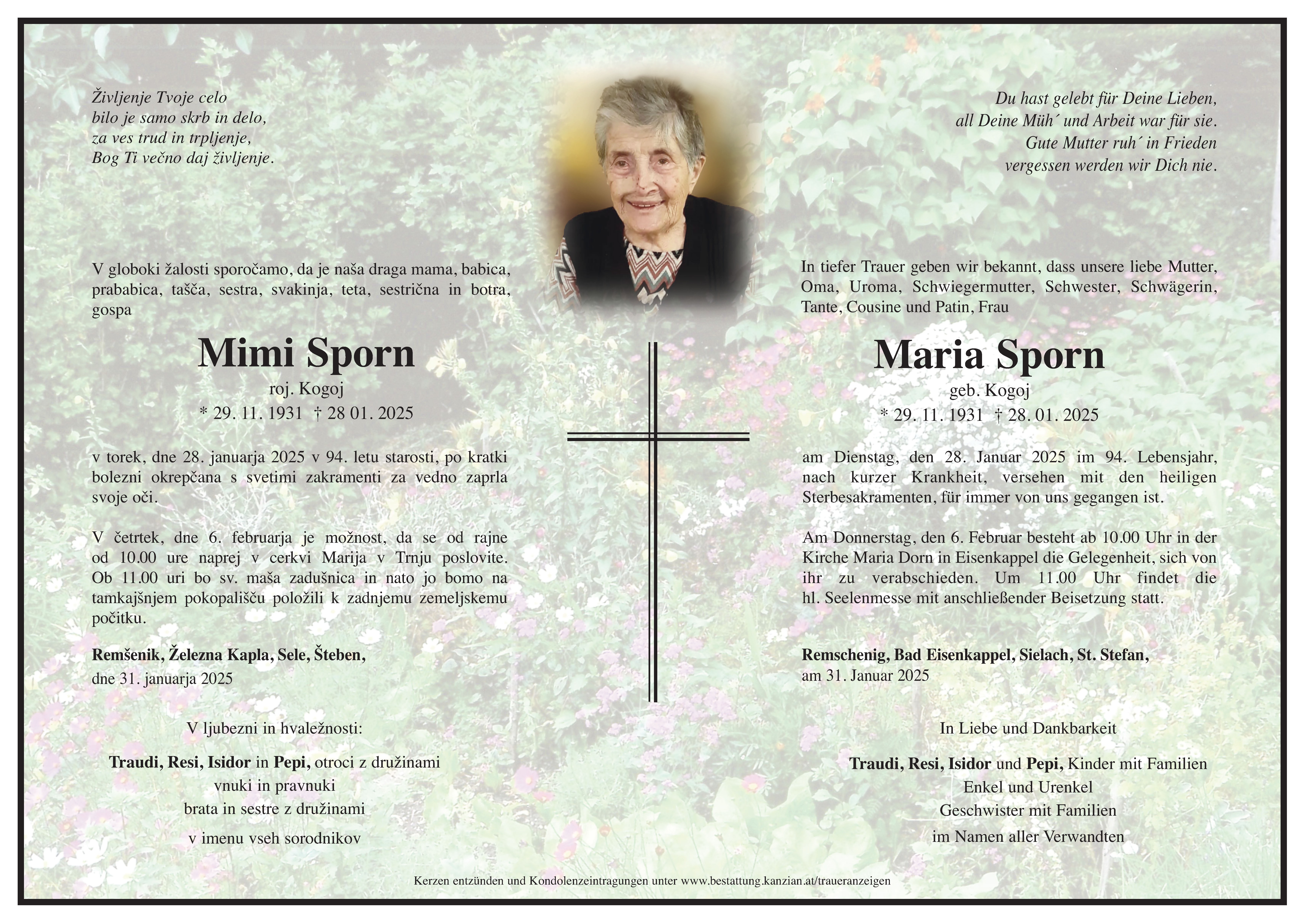 Traueranzeige von Maria Sporn