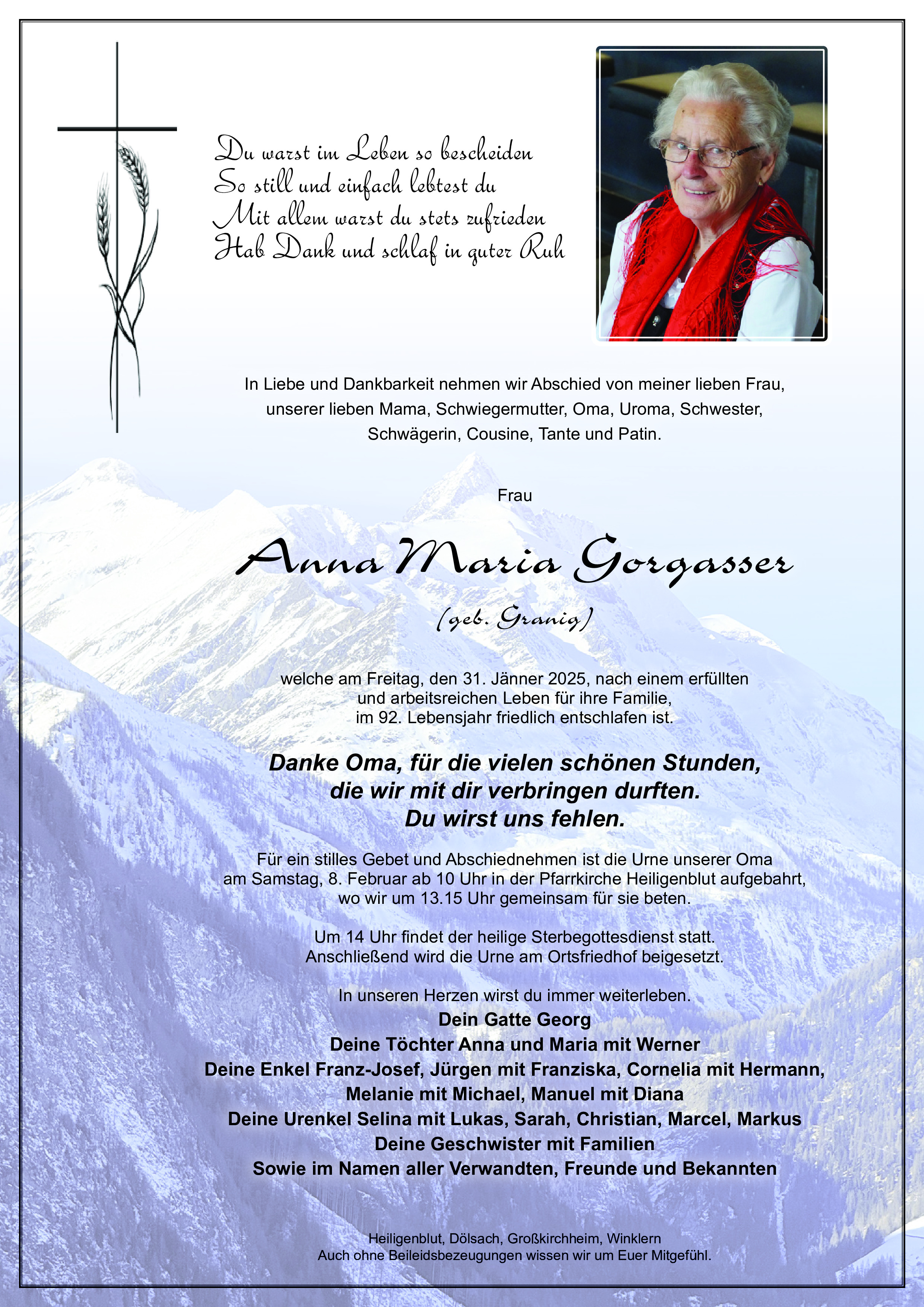 Traueranzeige von Anna Maria Gorgasser