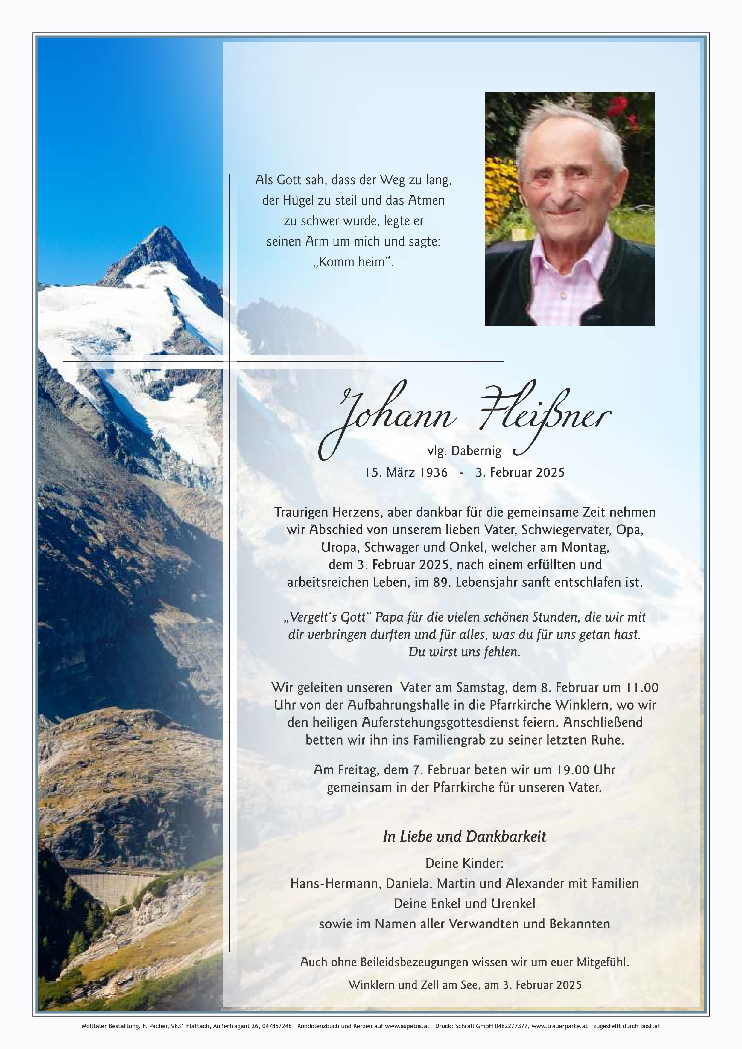 Traueranzeige von Johann Fleißner
