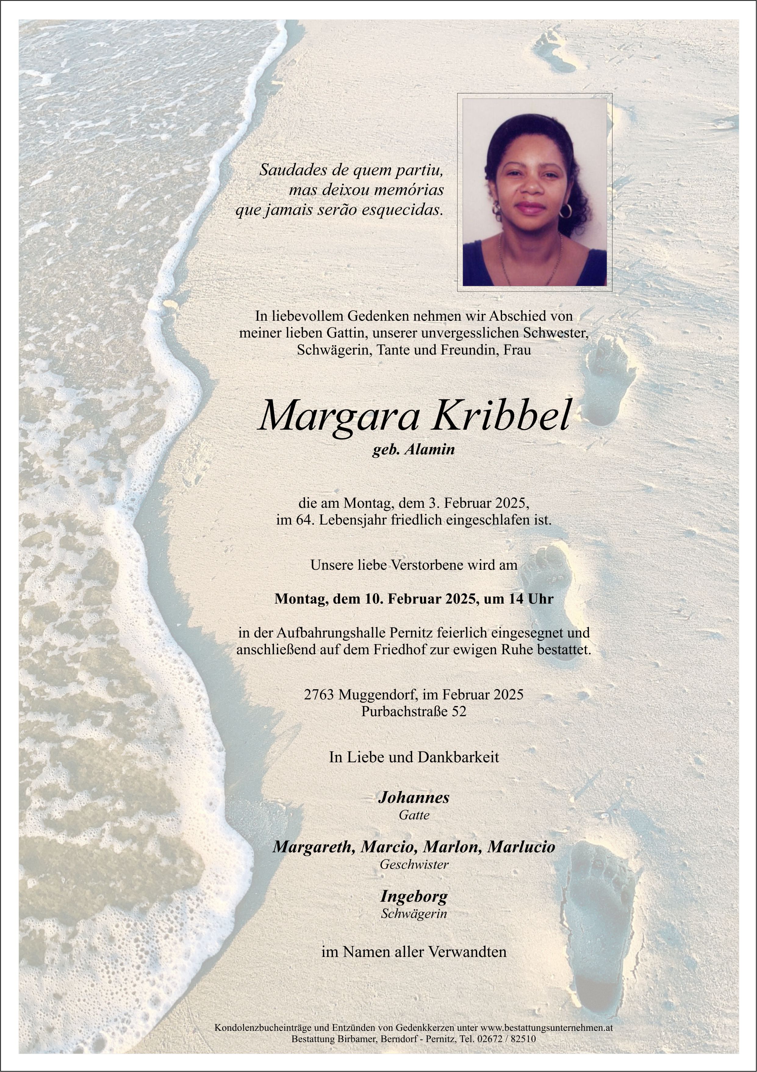 Traueranzeige von Margara Kribbel