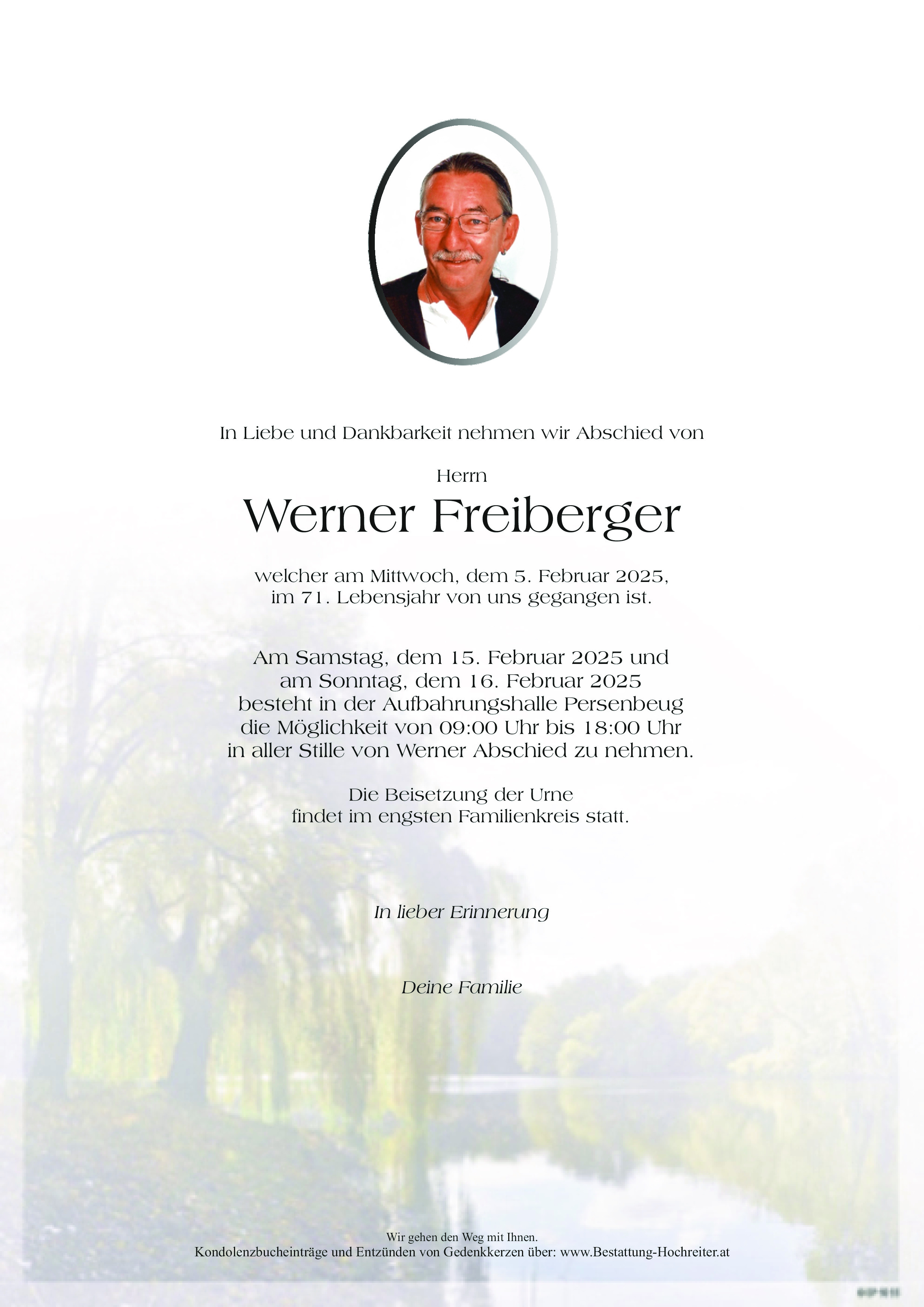 Traueranzeige von Werner Freiberger
