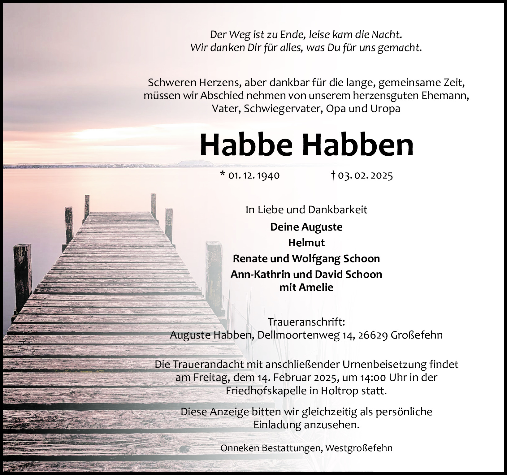 Traueranzeige von Habbe Habben
