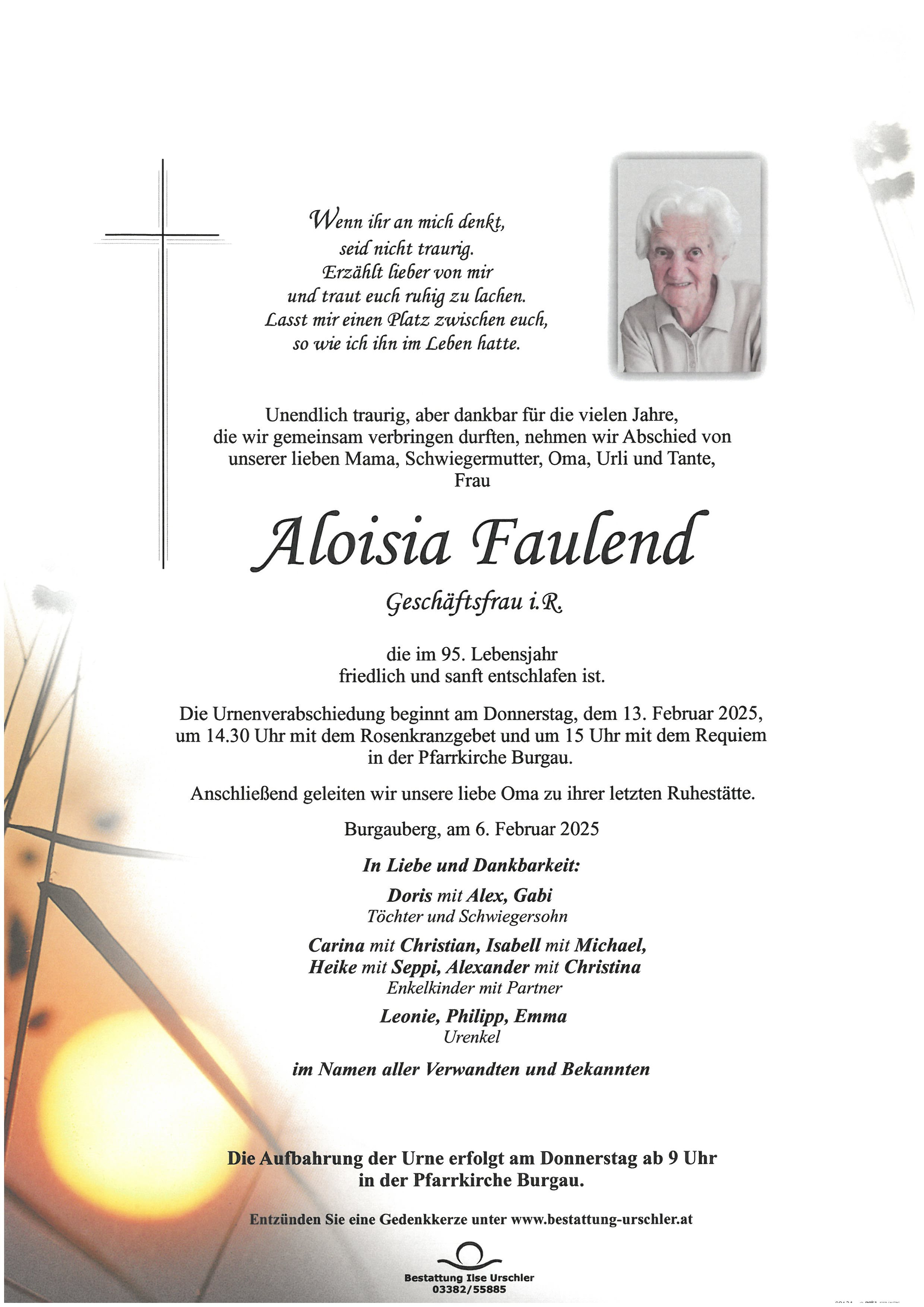 Traueranzeige von Aloisia Faulend