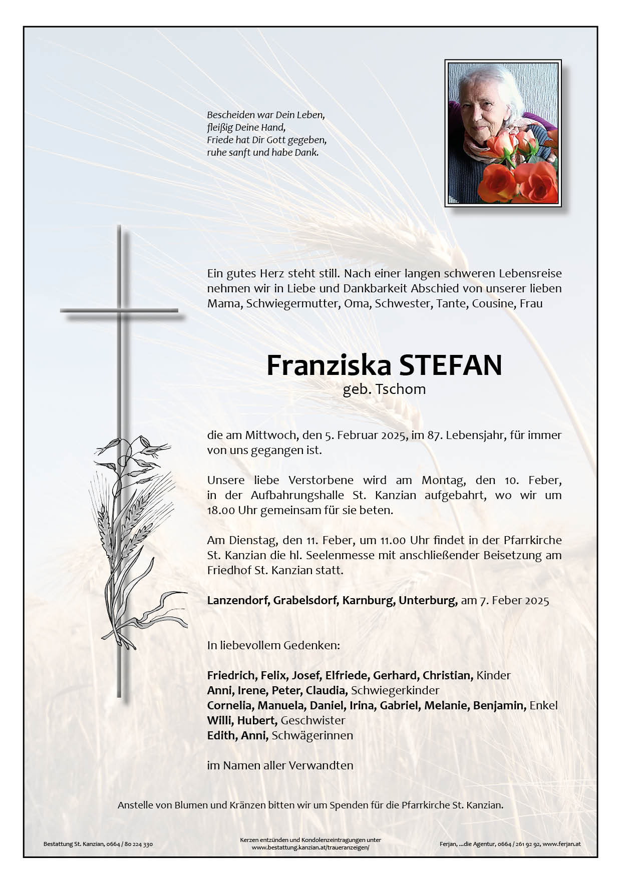 Traueranzeige von Franziska STEFAN