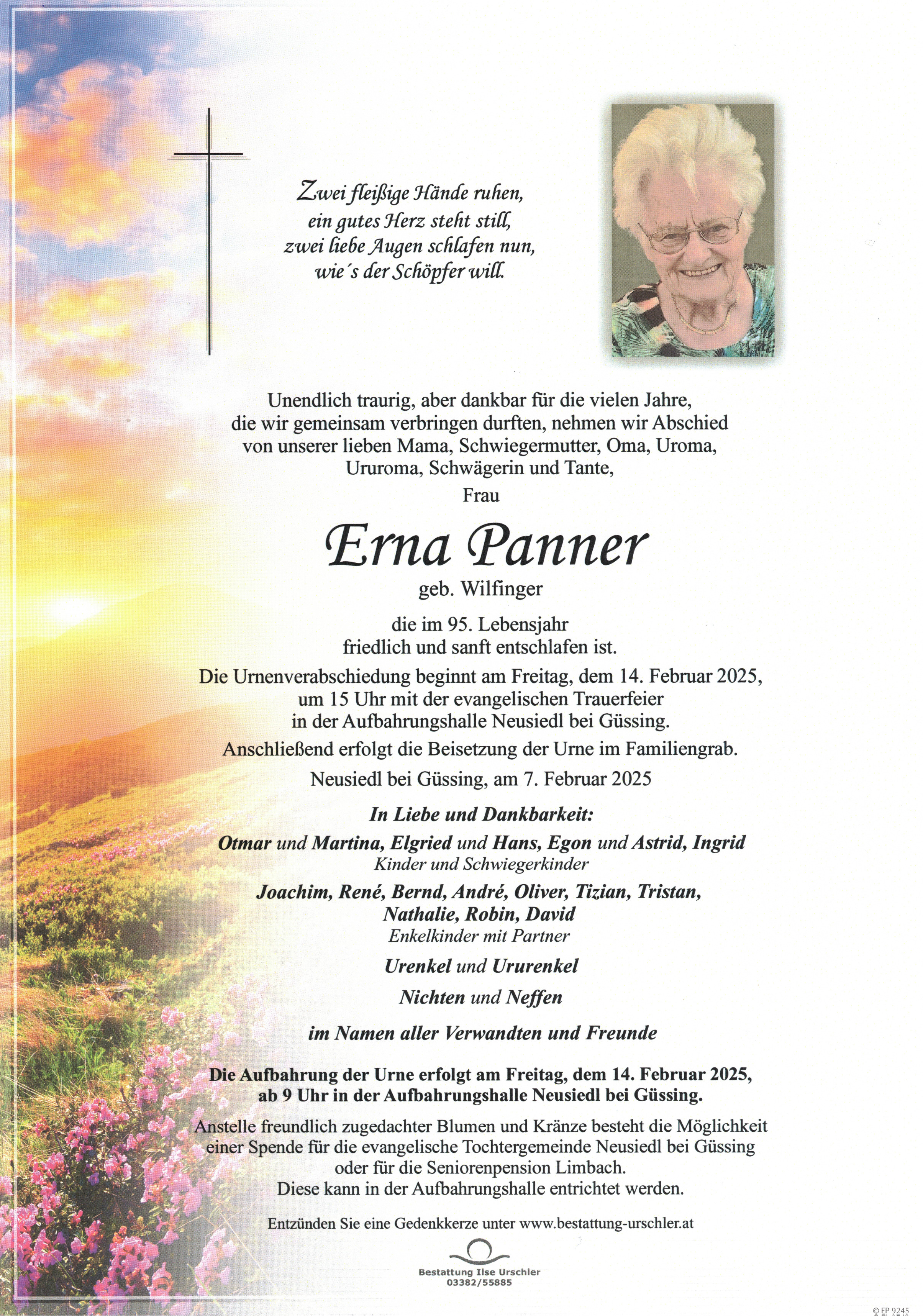Traueranzeige von Erna Panner