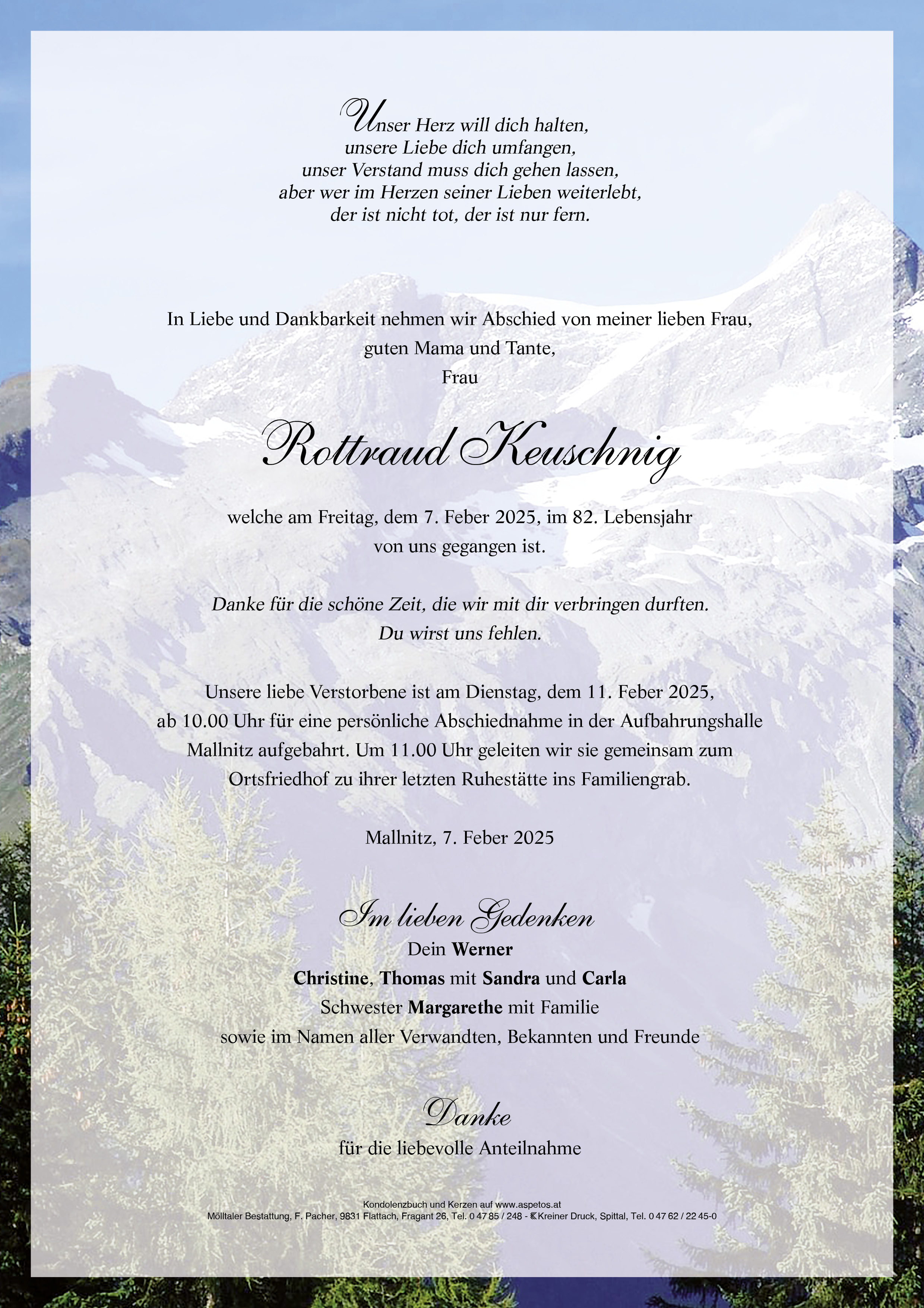 Traueranzeige von Rottraud Keuschnig