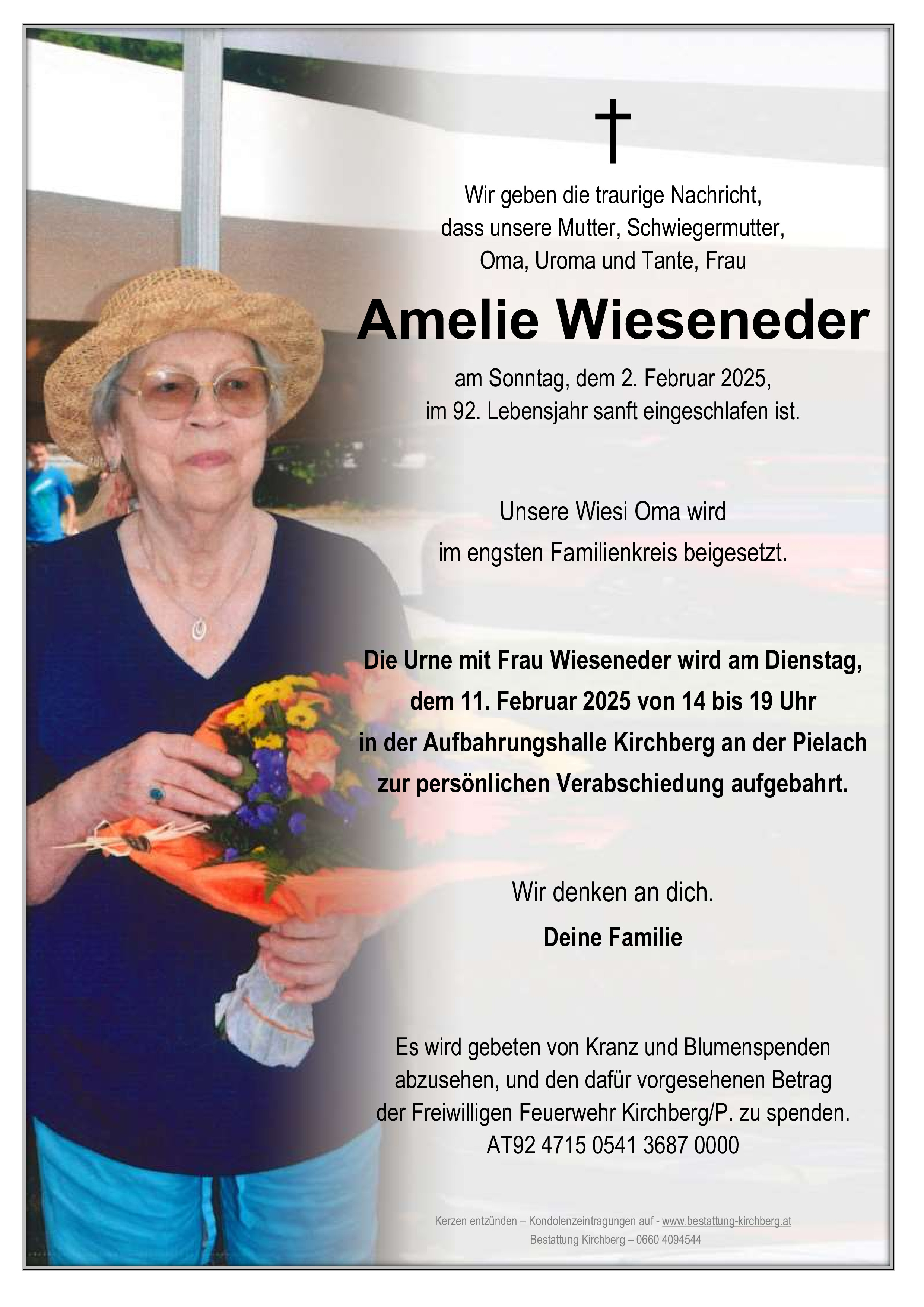 Traueranzeige von Amelie Wieseneder