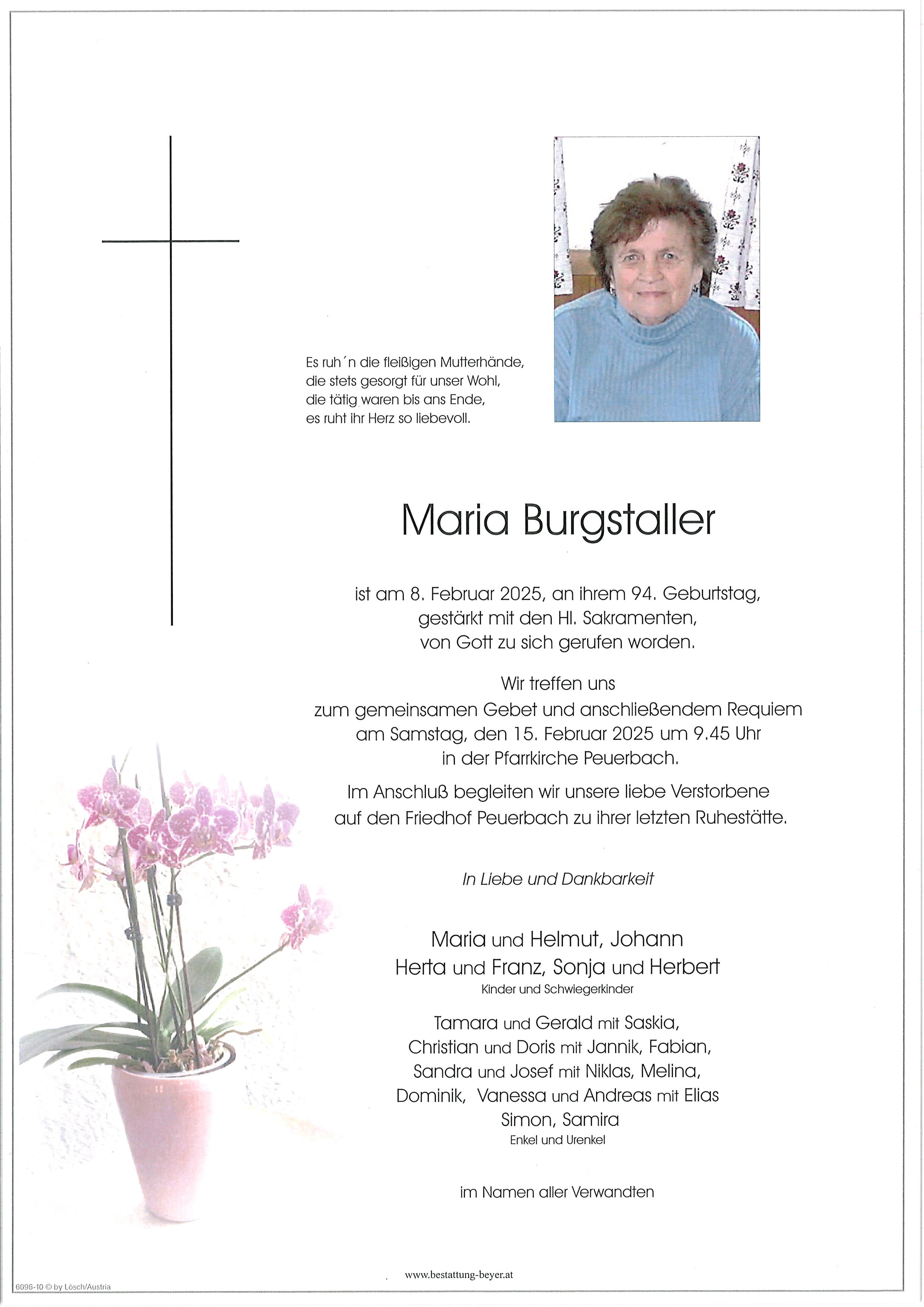Traueranzeige von Maria Burgstaller