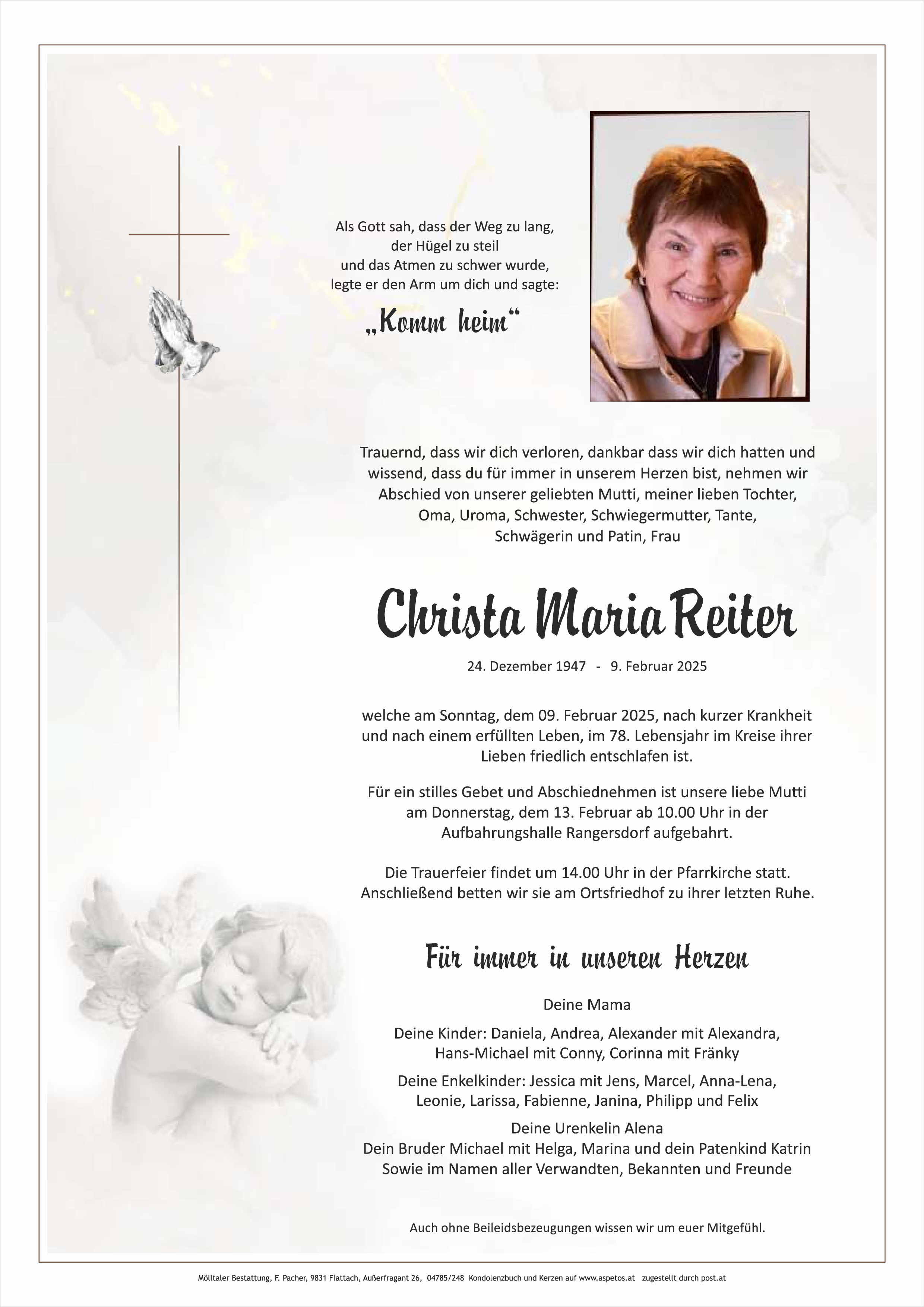 Traueranzeige von Christa Maria Reiter