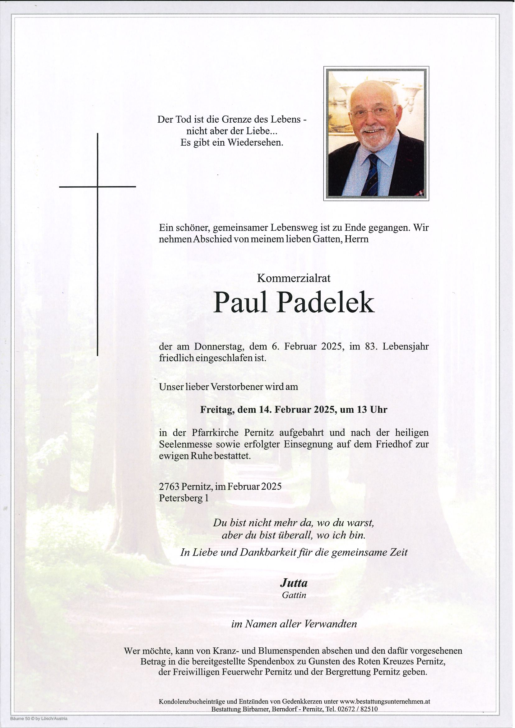 Traueranzeige von Kommerzialrat Paul Padelek