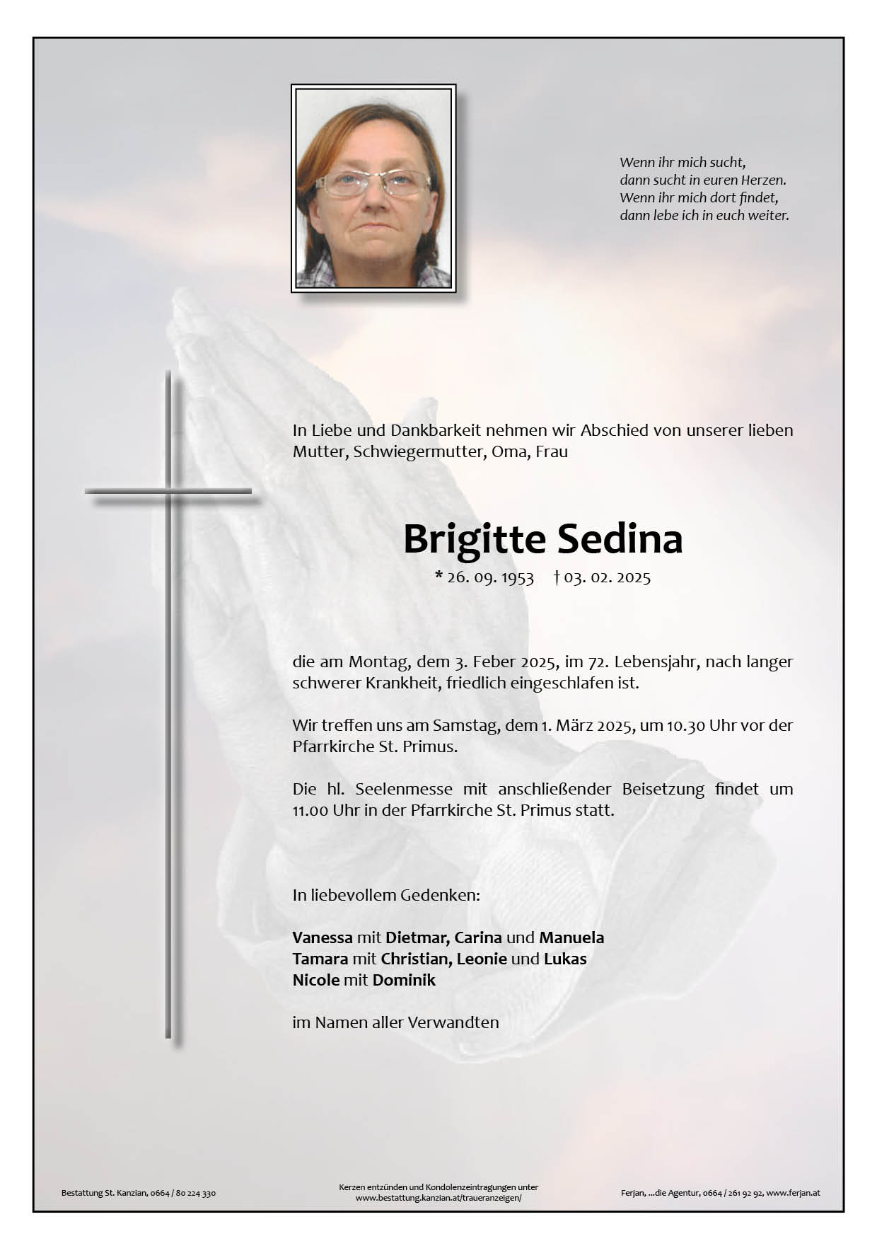 Traueranzeige von Brigitte Sedina