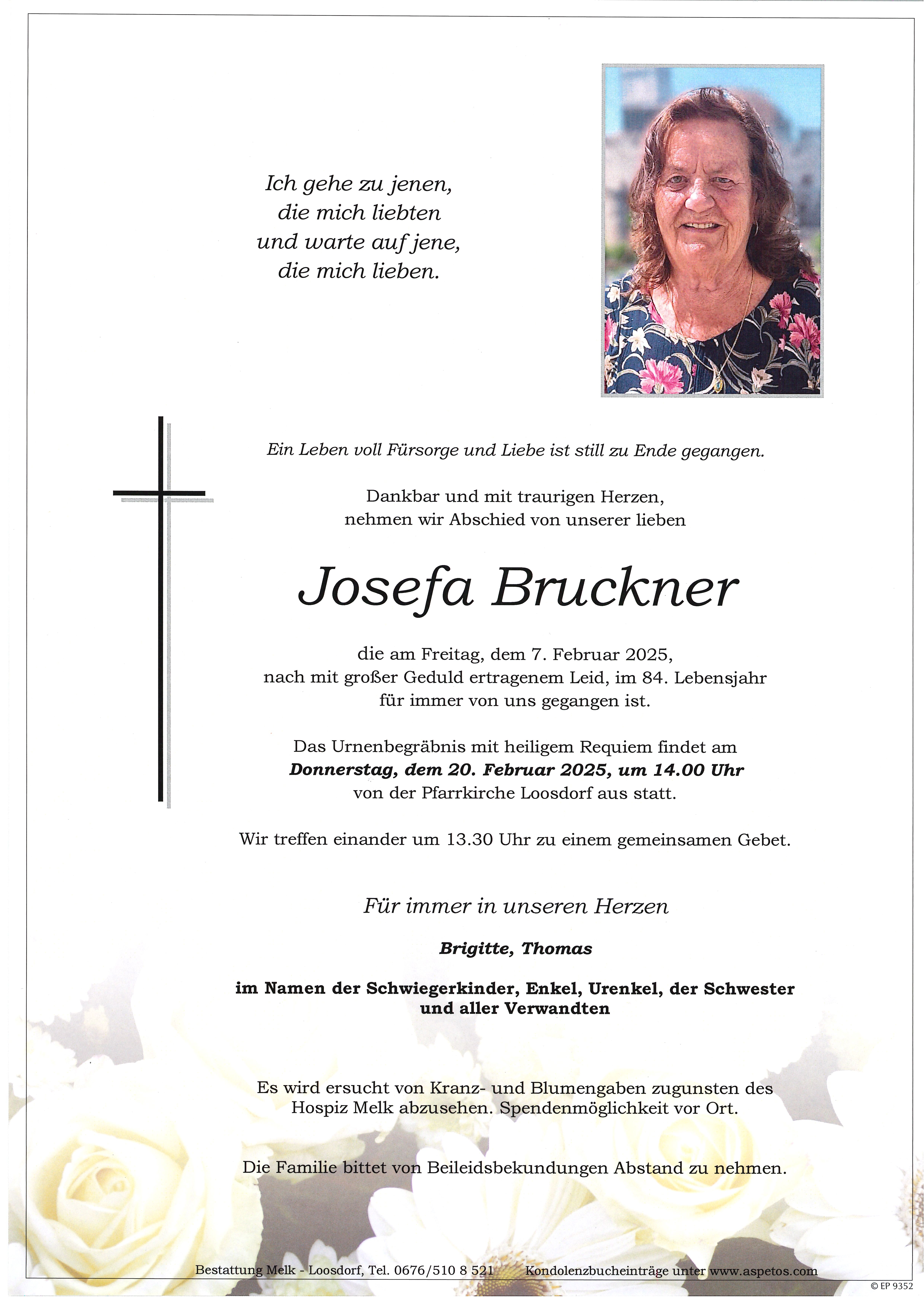 Traueranzeige von Josefa Bruckner