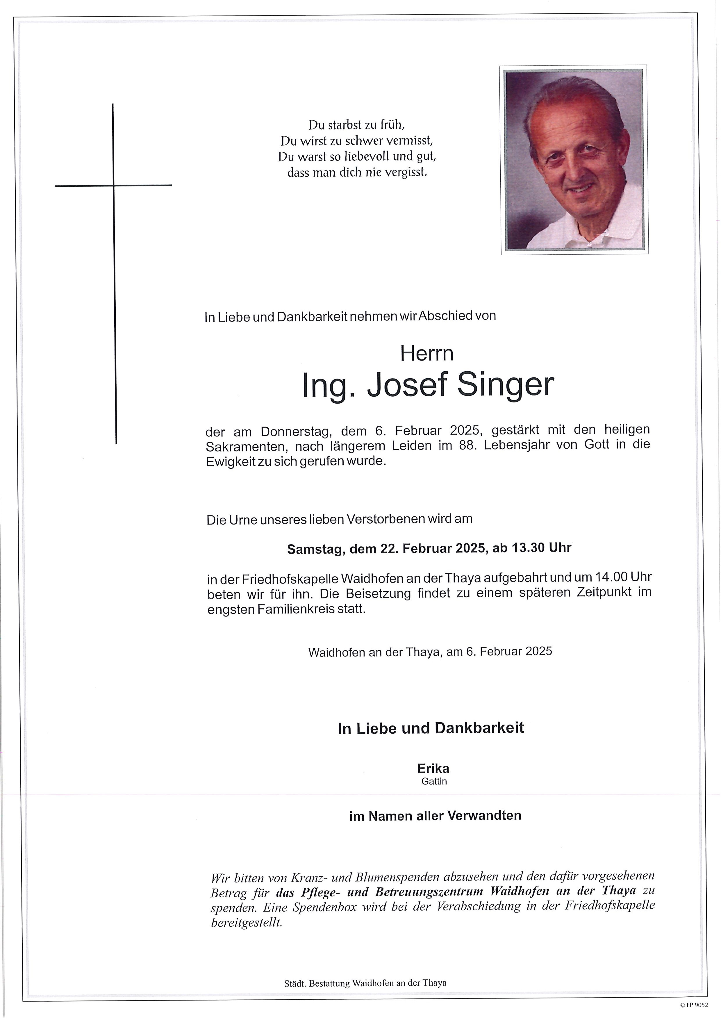 Traueranzeige von Josef Singer