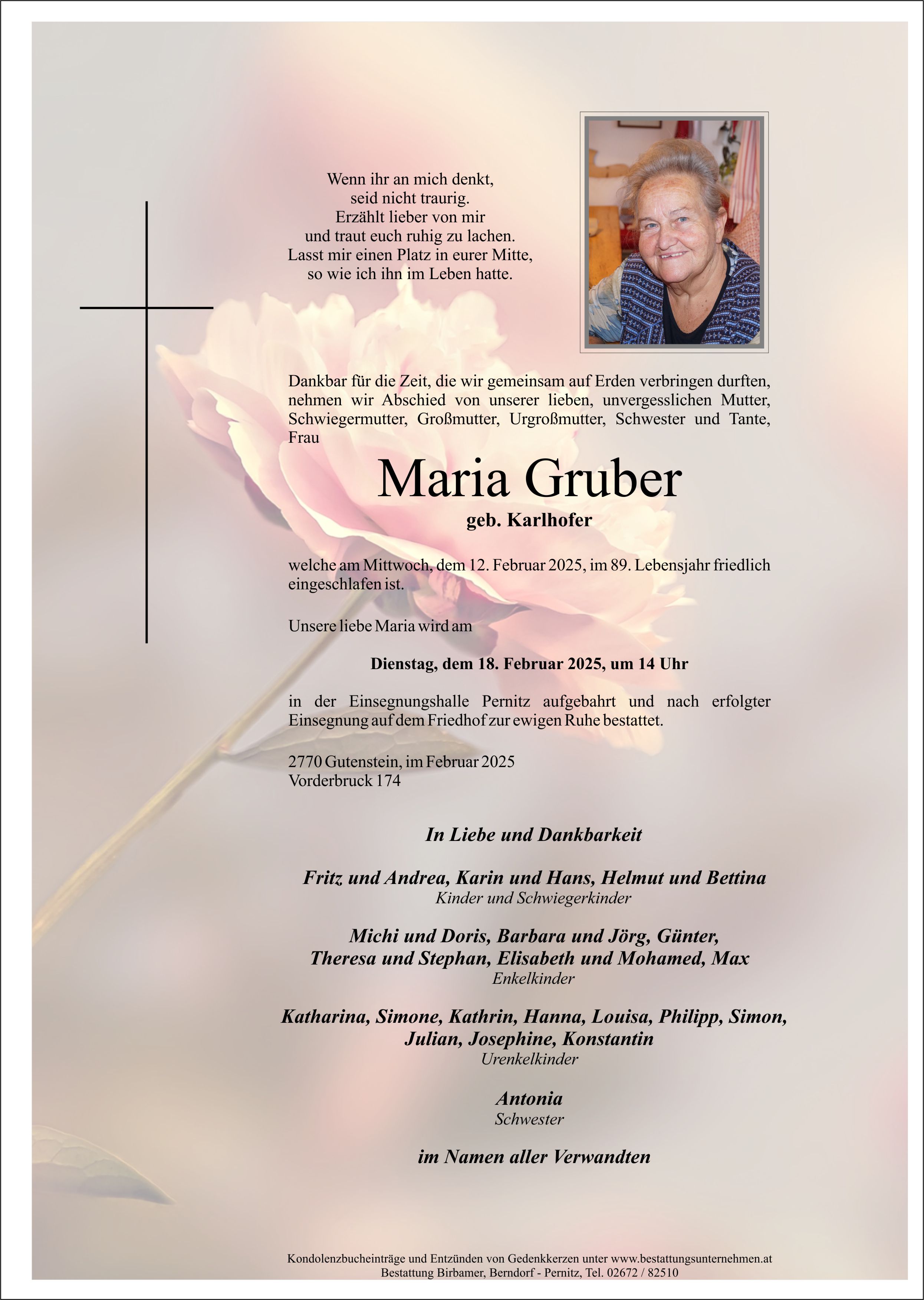 Traueranzeige von Maria Gruber