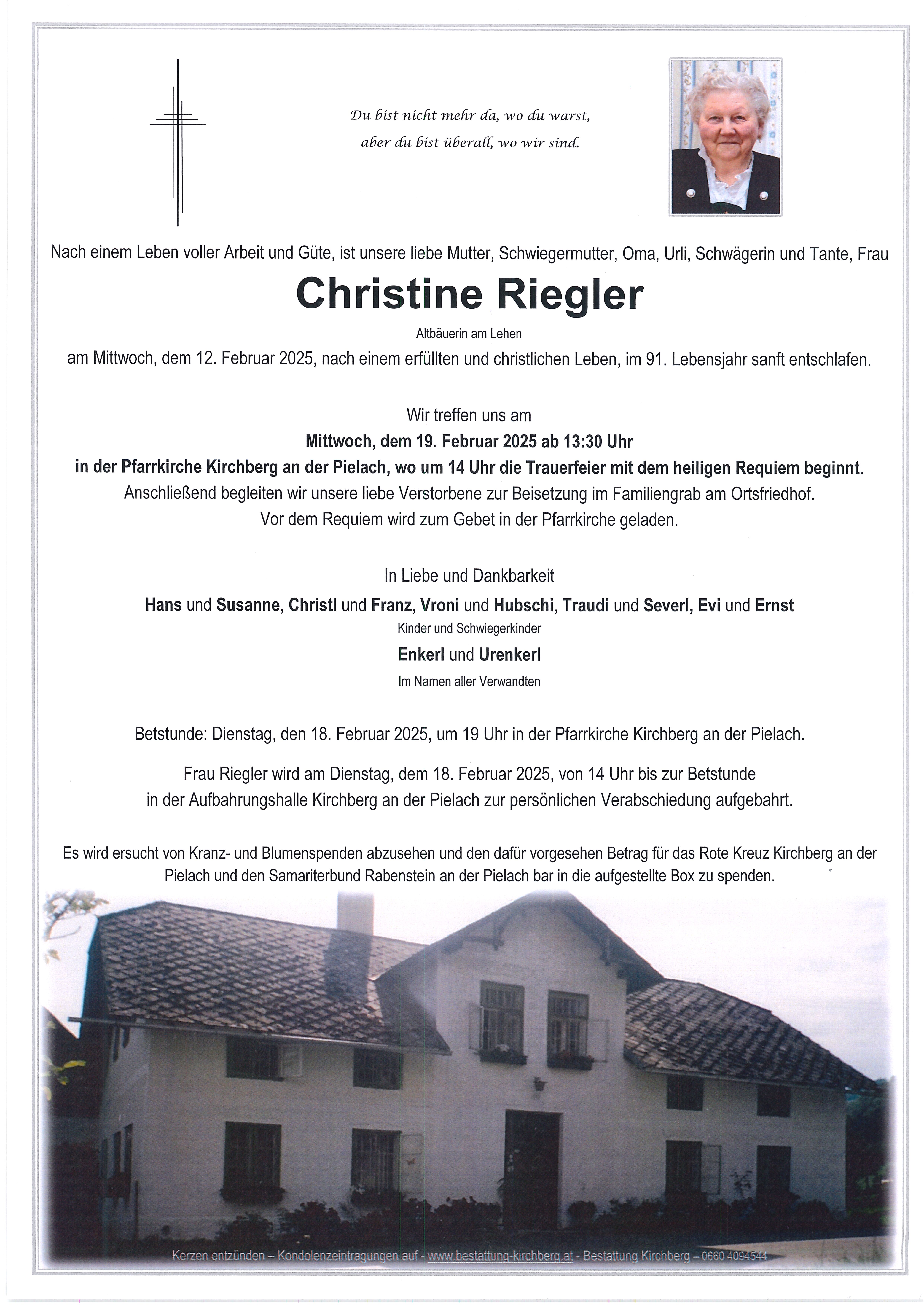 Traueranzeige von Christine Riegler