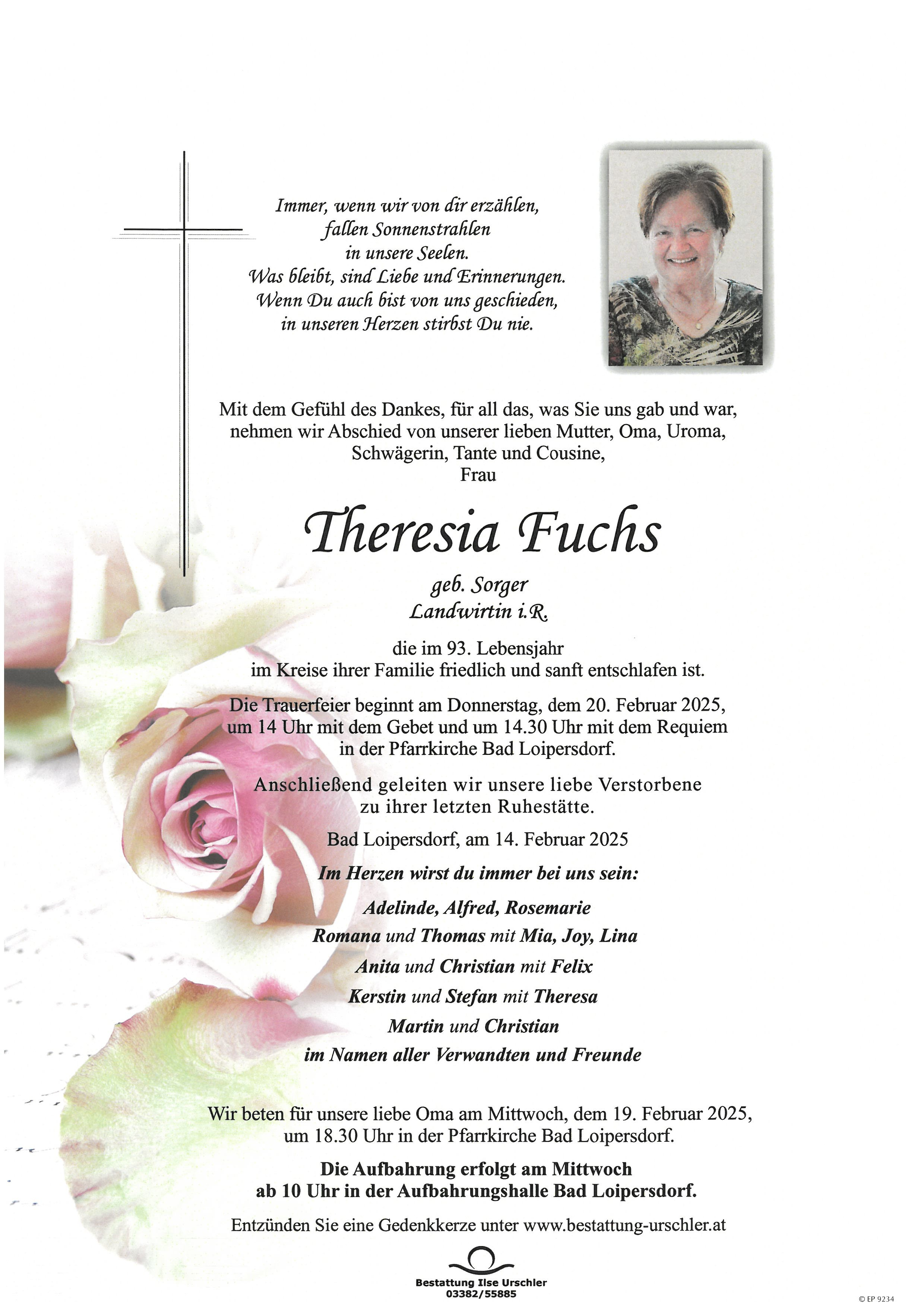 Traueranzeige von Theresia Fuchs