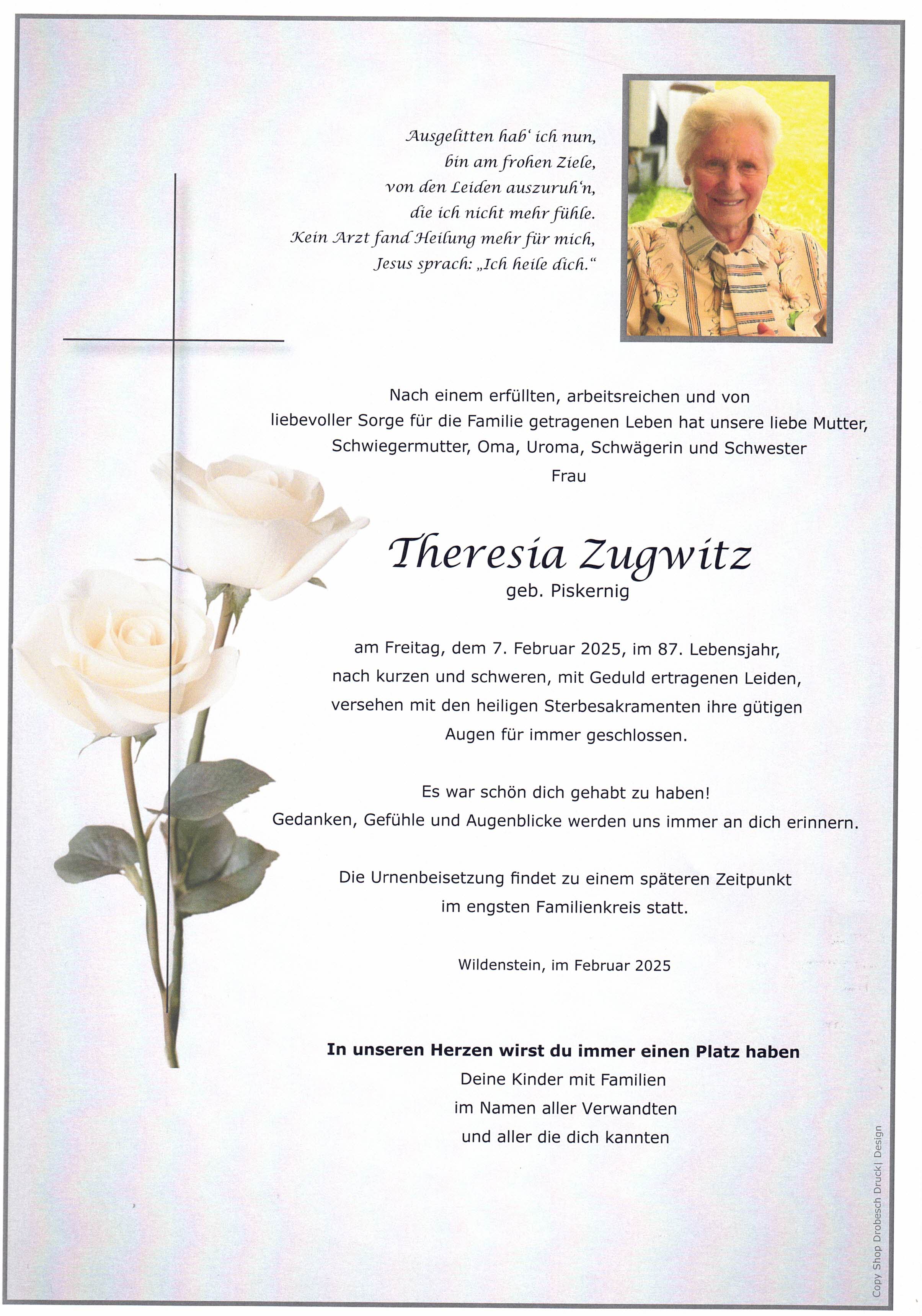 Traueranzeige von Theresia Zugwitz