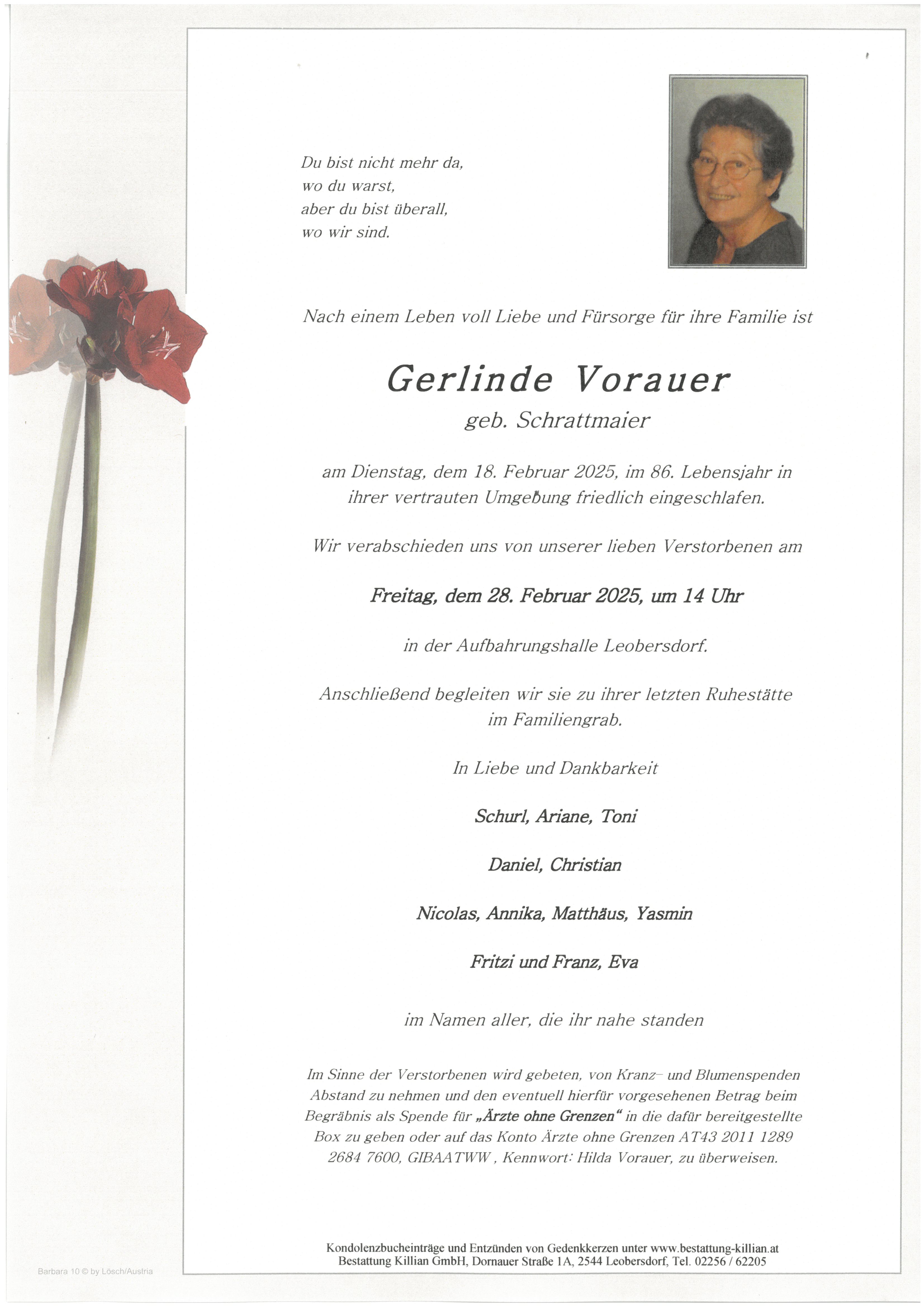 Traueranzeige von Gerlinde Vorauer