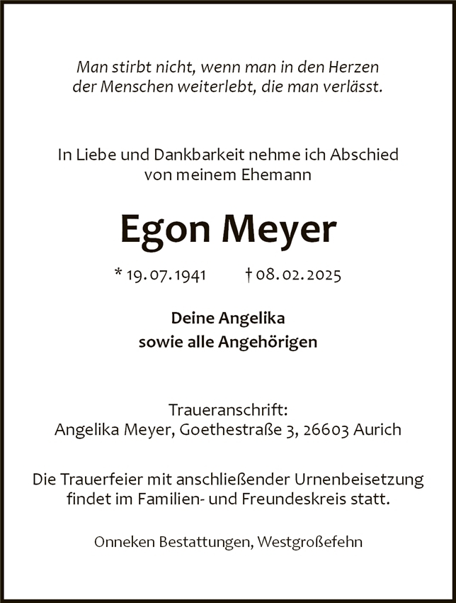 Traueranzeige von Egon Meyer