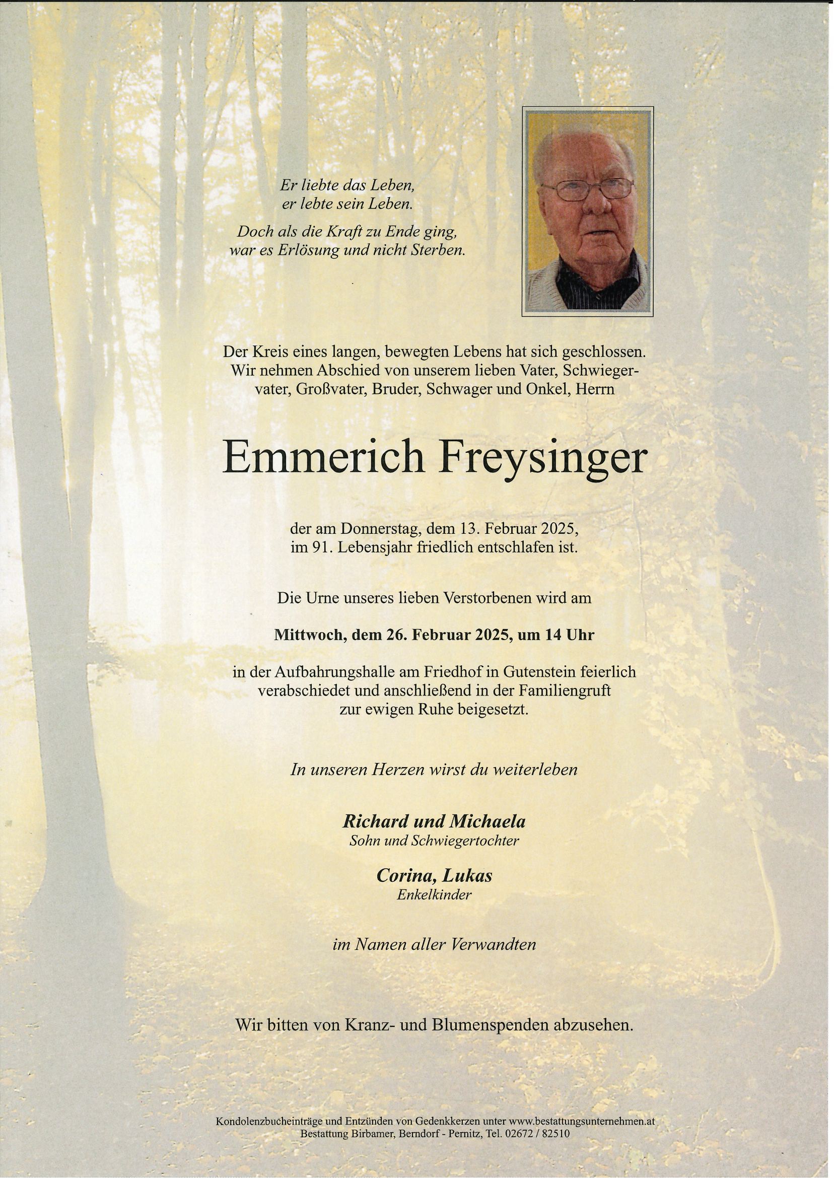 Traueranzeige von Emmerich Freysinger
